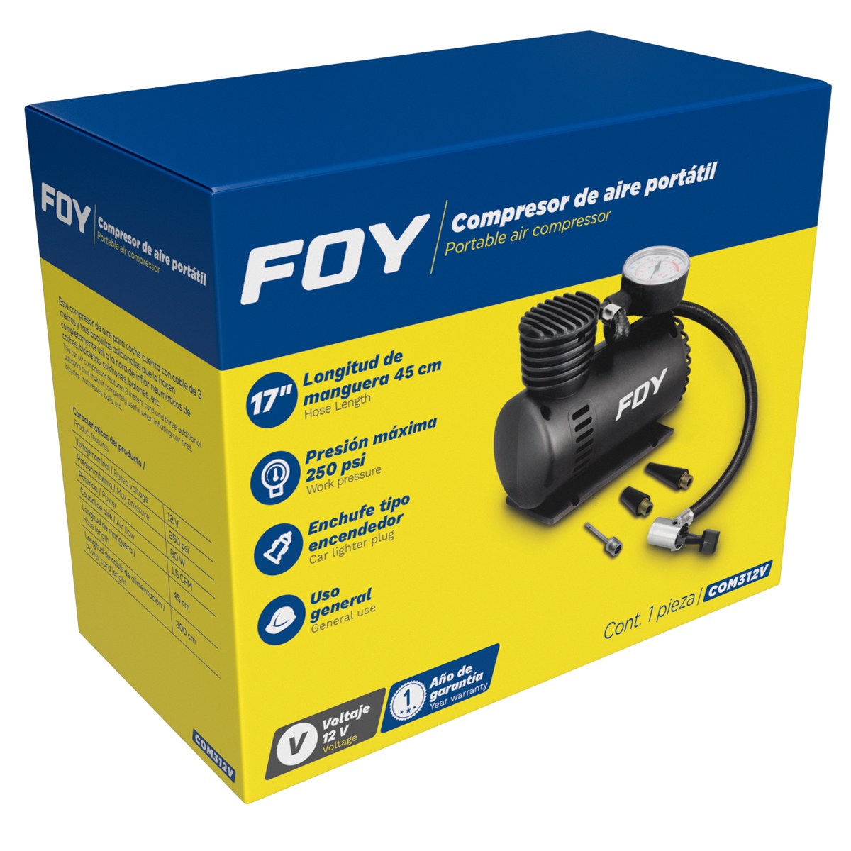Compresor de aire 250PSI, 12V Foy - Imagen 2