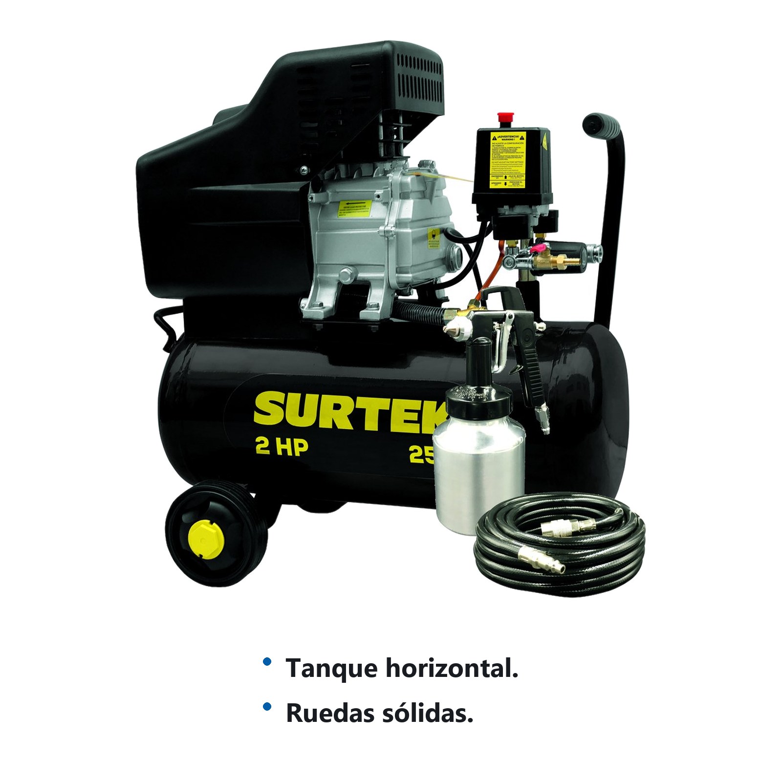 Compresor de aire eléctrico lubricado con pistola y manguera 25L, 2HP, 127V Surtek - Imagen 2