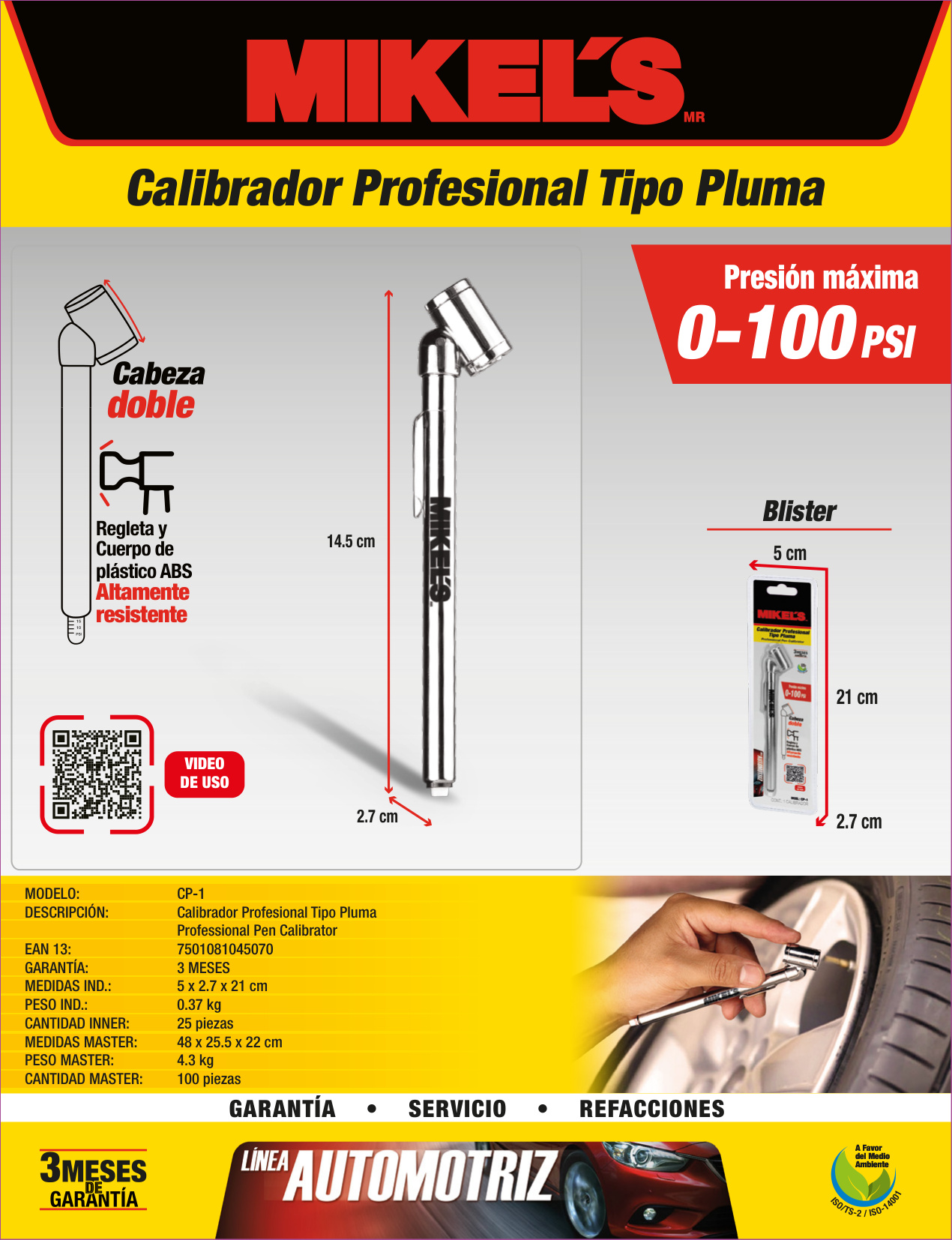 MIKELS CP-1 Calibrador profesional rango (0-100 PSI) - Imagen 4