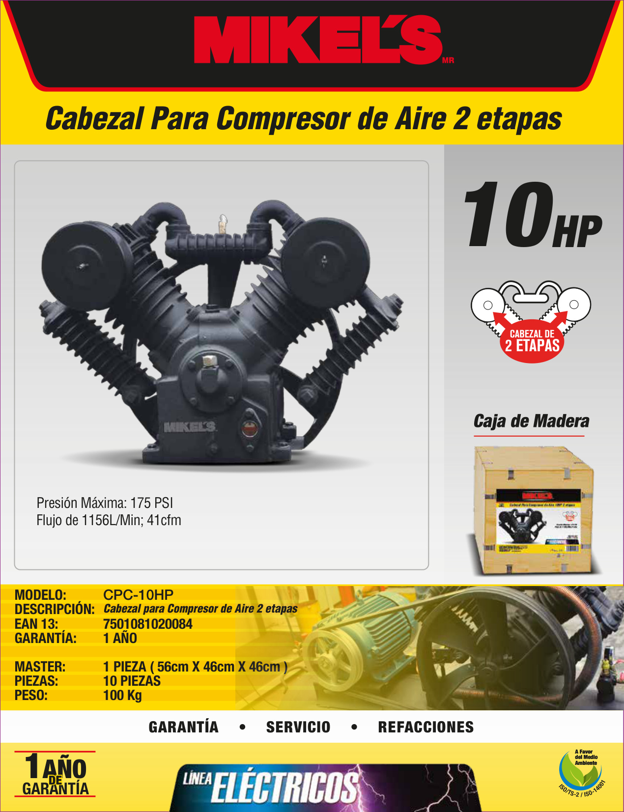 MIKELS CPC-10HP Cabezal para compresor (10 HP, 2 etapas) - Imagen 2