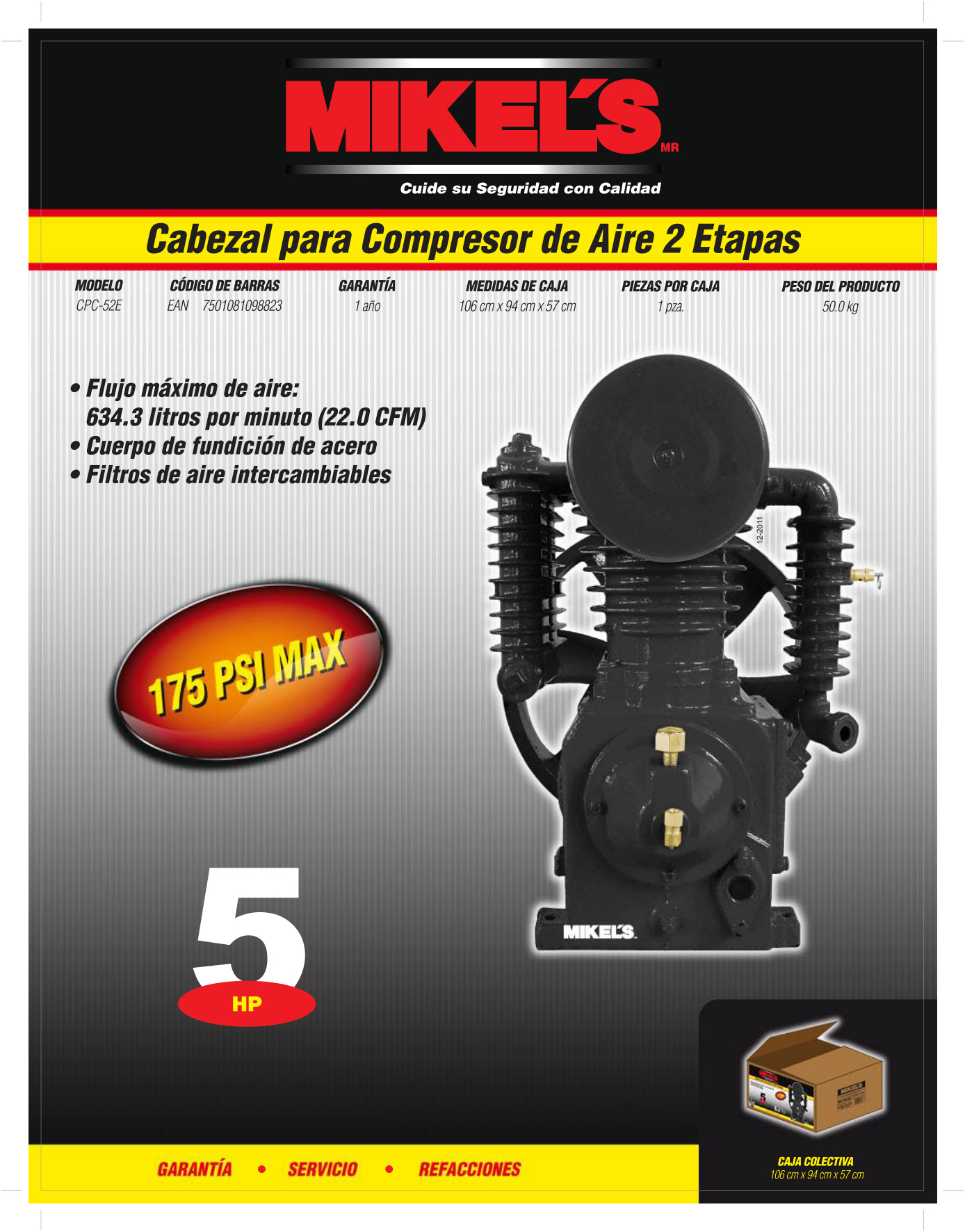 MIKELS CPC-52E Cabezal para compresor (5 HP, 2 etapas) - Imagen 4