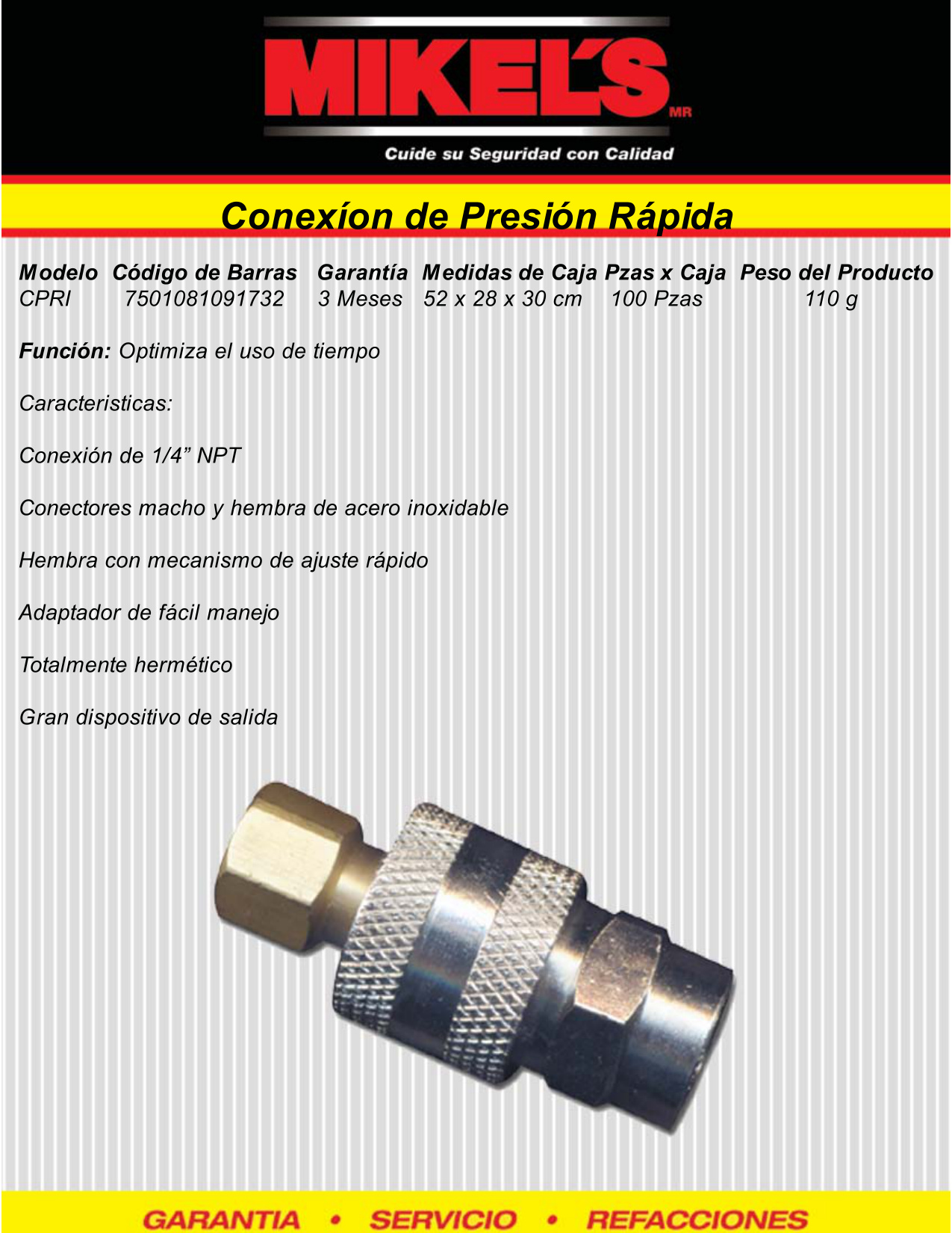 MIKELS CPR-1 Conexión de presión rápida (1/4¨ NPT) - Imagen 4