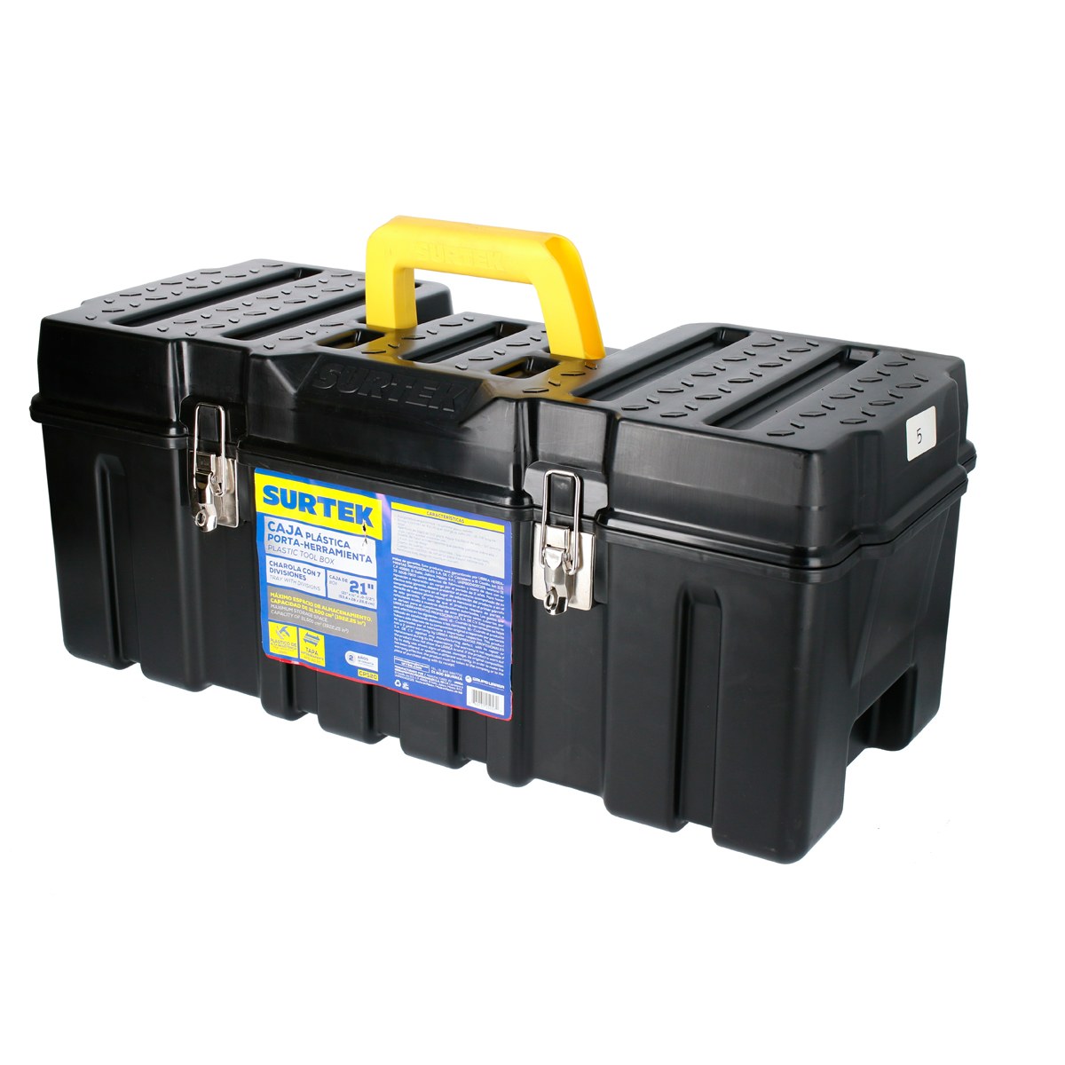 Caja portaherramientas plástica con broches metálicos color negro 26" x 10" x 10" Surtek