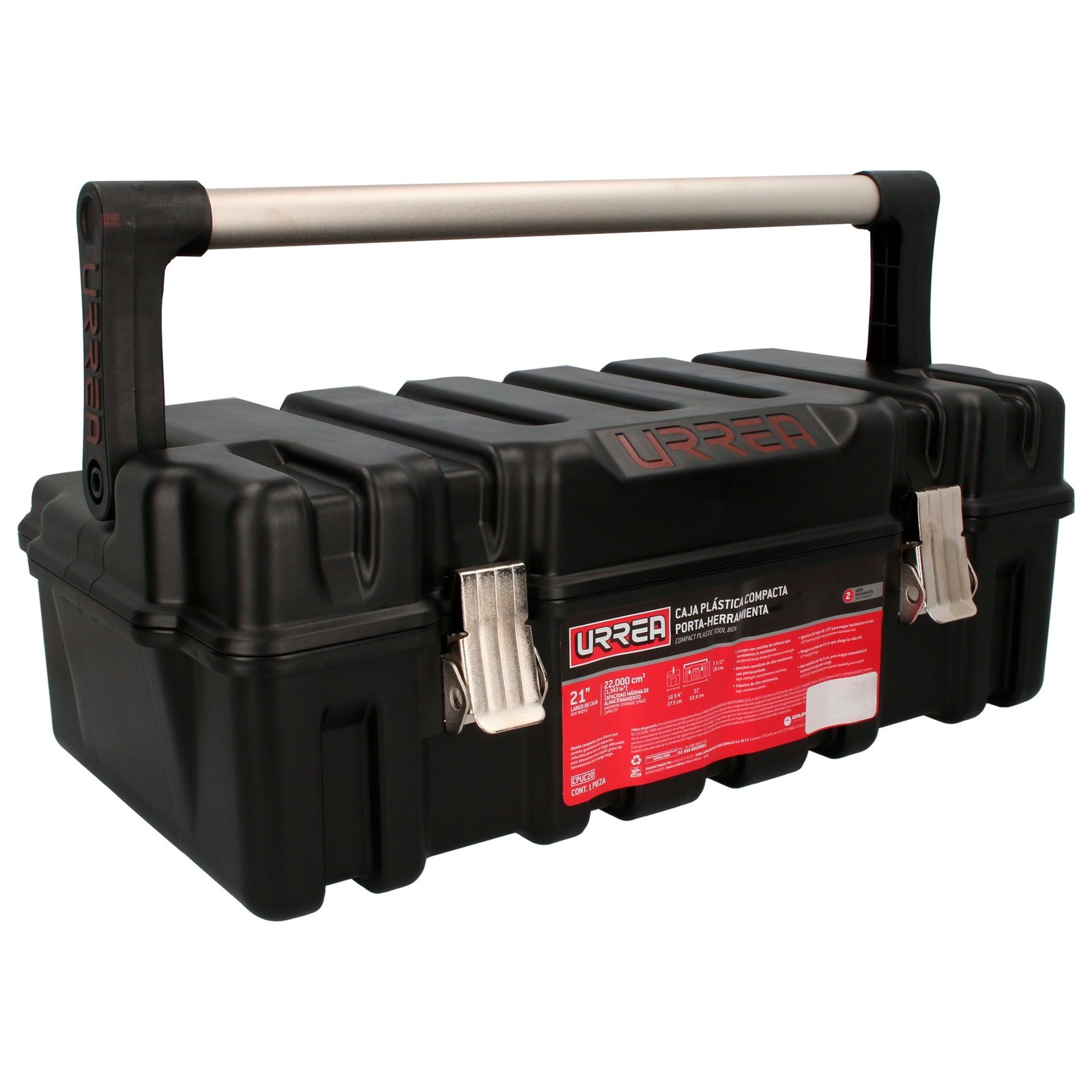 Caja portaherramientas plástica con broches metálicos color negro 21" x 11" x 7" Urrea - Imagen 2