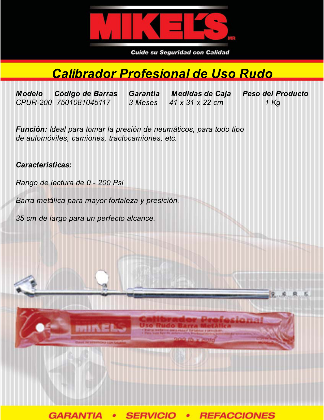 MIKELS CPUR-200 Calibrador profesional uso rudo rango (0-200 PSI) - Imagen 4
