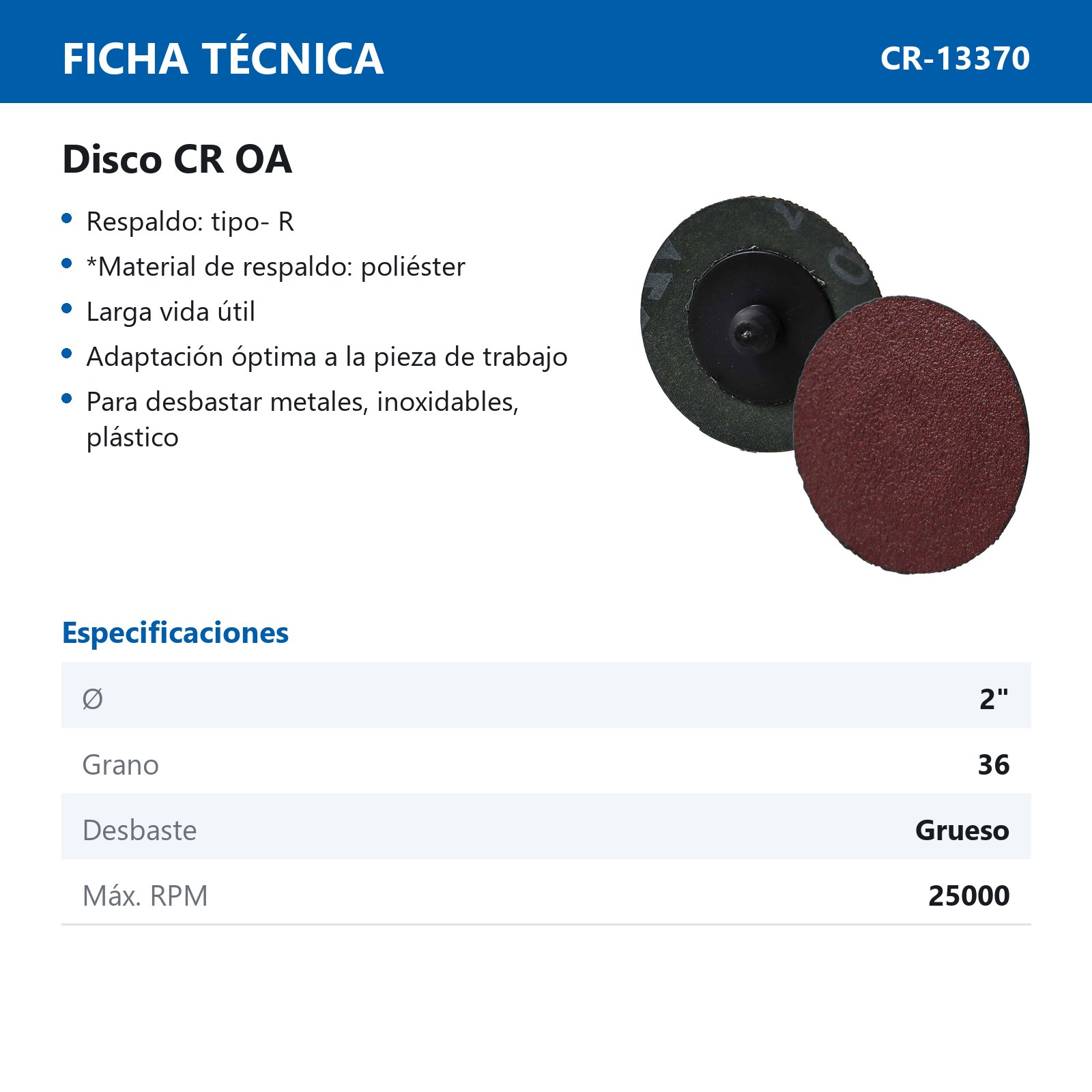 DISCO 2'' CAMBIO RAP. AO G80 TIPO R TELA DE FIBRA (Precio x pieza - Empaque c/50 pzas) - Imagen 3