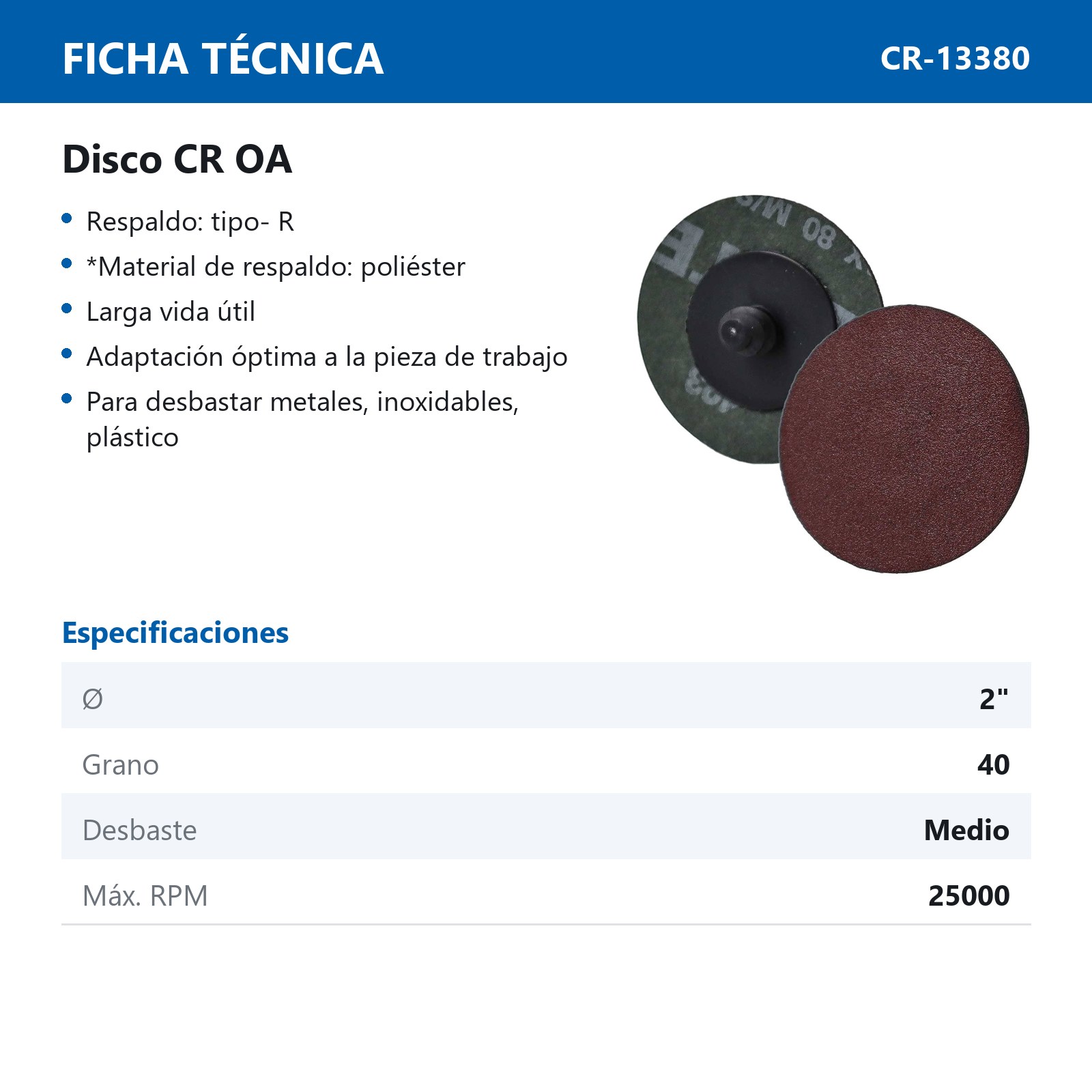 DISCO 2'' CAMBIO RAP. AO G120 TIPO R TELA DE FIBRA (Precio x pieza - Empaque c/50 pzas) - Imagen 3