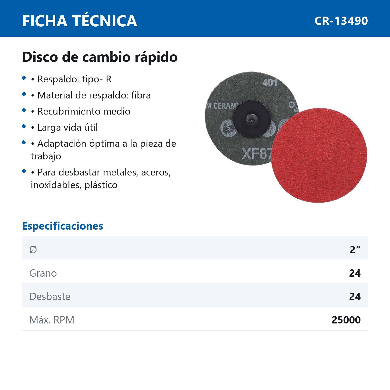DISCO 2'' CAMBIO RAP. G24 TIPO R TELA CERAMICA XF870 (Precio x pieza - Empaque c/50 pzas) - Imagen 4