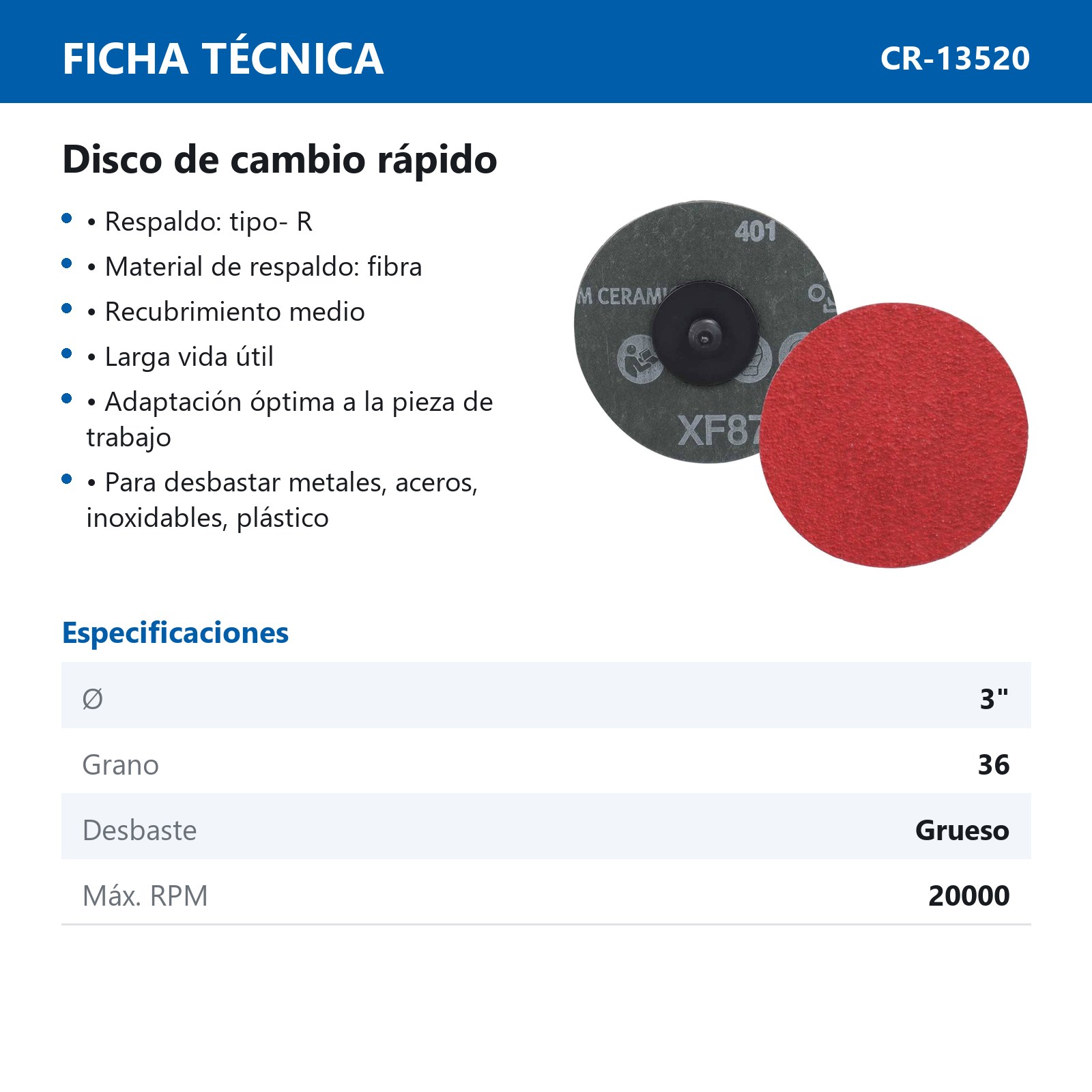 DISCO 3'' CAMBIO RAP. G36 TIPO R TELA CERAMICO XF870 (Precio x pieza - Empaque c/25 pzas) - Imagen 4