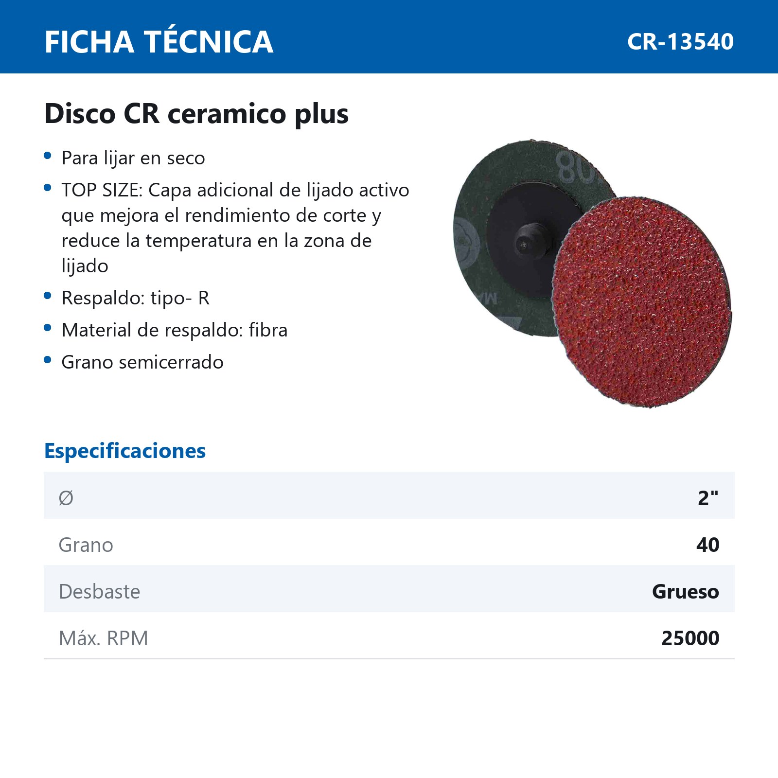 DISCO 2'' CAMBIO RAP. G40 TIPO R TELA CERAMICO XF885 (Precio x pieza - Empaque c/50 pzas) - Imagen 4