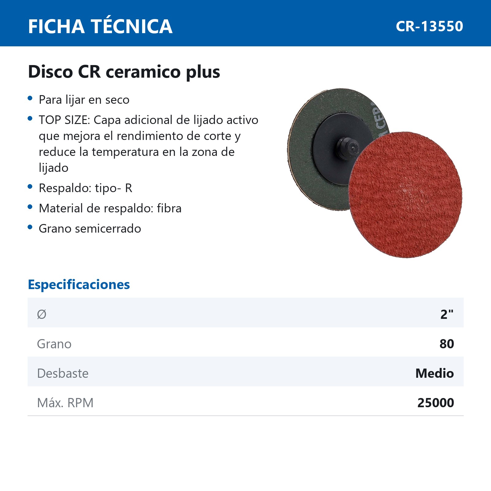 DISCO 2'' CAMBIO RAP. G80 TIPO R TELA CERAMICO XF885 (Precio x pieza - Empaque c/50 pzas) - Imagen 4