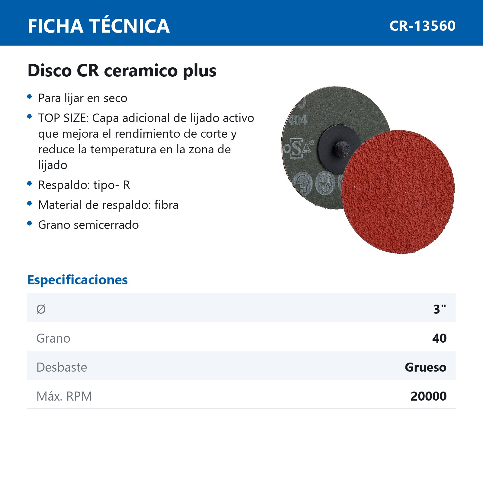 DISCO 3'' CAMBIO RAP. G40 TIPO R TELA CERAMICO XF885 (Precio x pieza - Empaque c/25 pzas) - Imagen 4