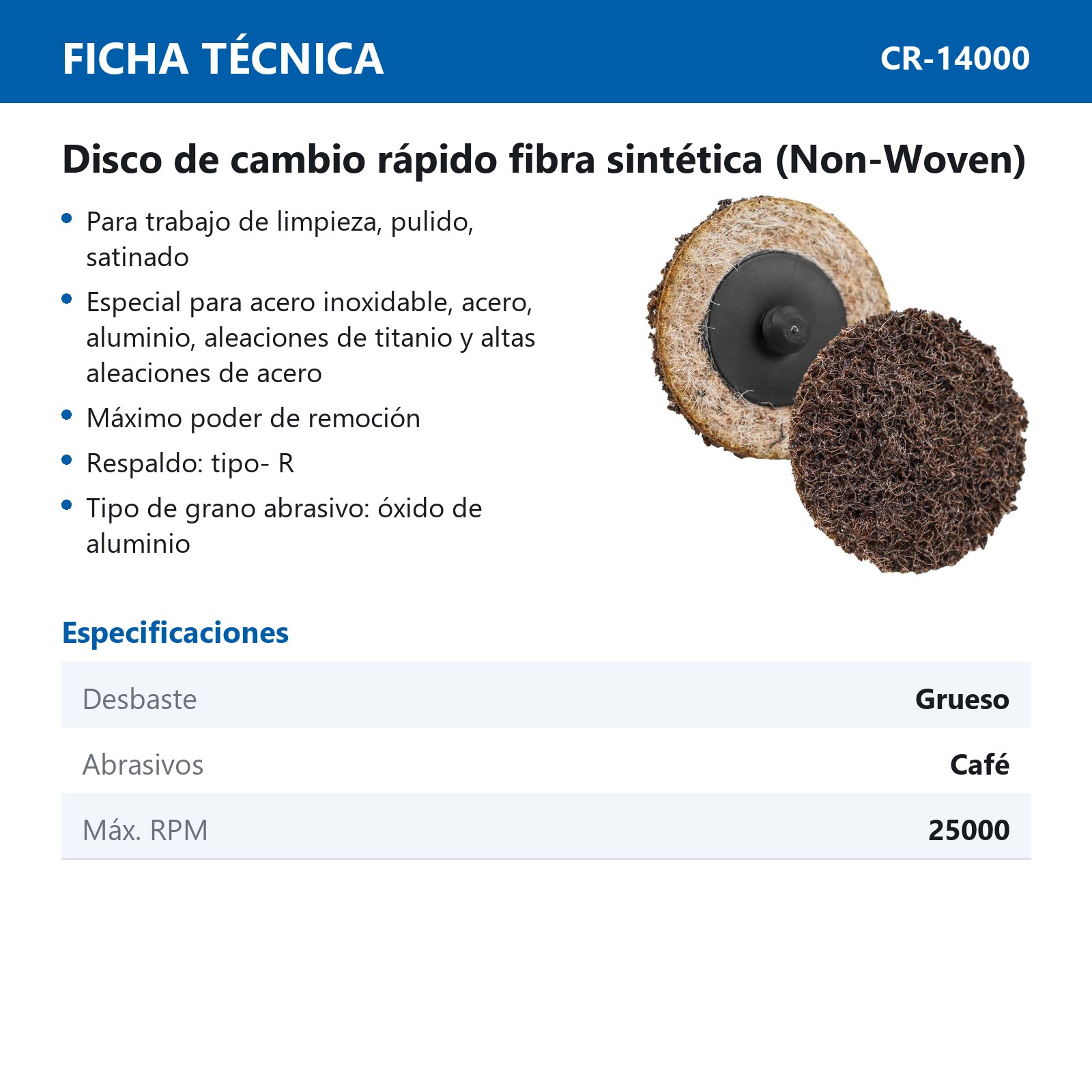 DISCO 2" CAMBIO RAP. FIBRA CAFE (COARSE) TIPO R (Precio x pieza - Empaque c/25 pzas) - Imagen 3