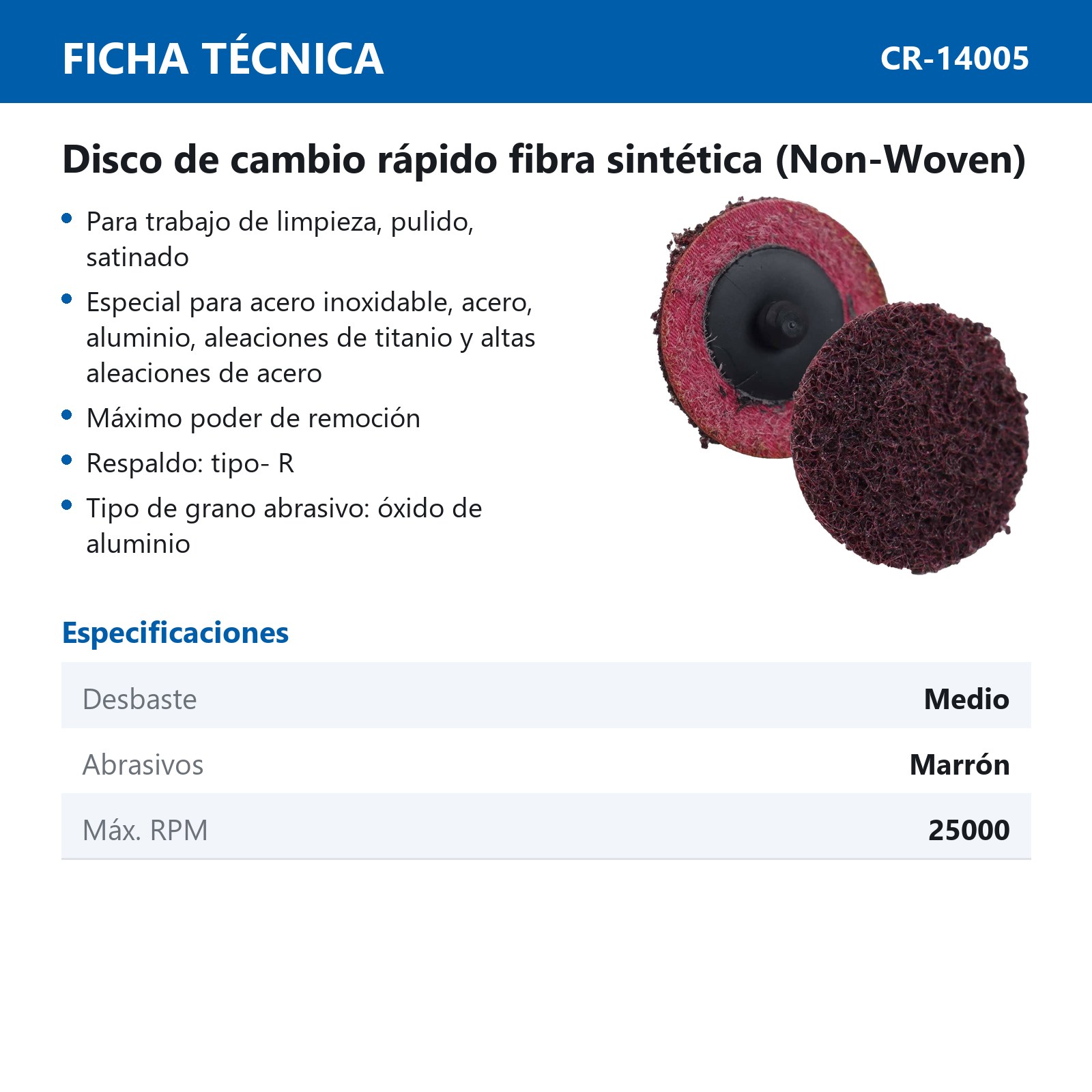 DISCO 2" CAMBIO RAP. FIBRA MARRON (MEDIUM) TIPO R (Precio x pieza - Empaque c/25 pzas) - Imagen 3
