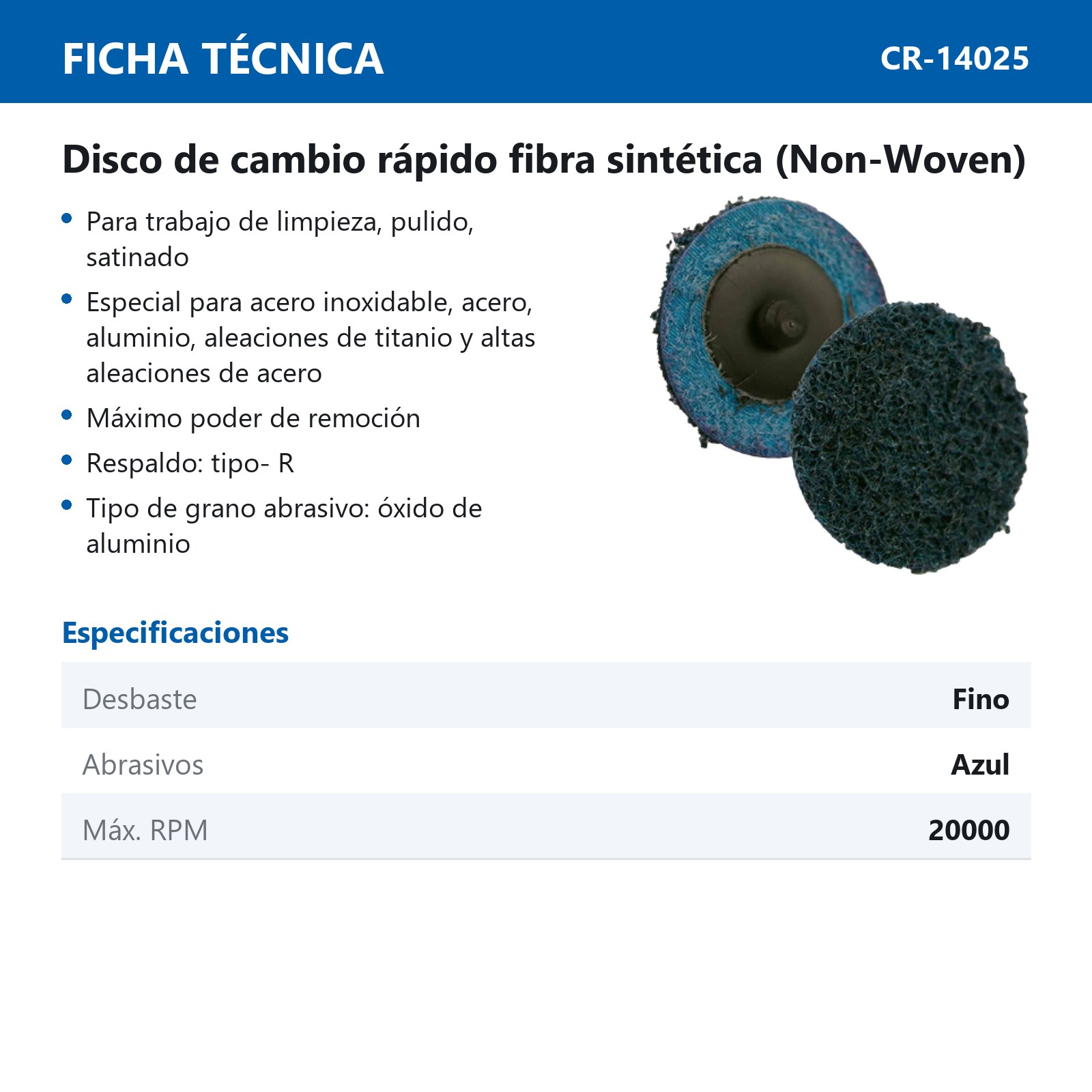 DISCO 3" CAMBIO RAP. FIBRA AZUL (VERY FINE) TIPO R (Precio x pieza - Empaque c/25 pzas) - Imagen 3