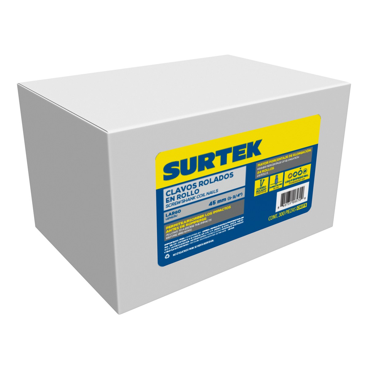 Clavos en rollo de 300 para clavadora neumática calibre 12, 1-3/4" Surtek - Imagen 2