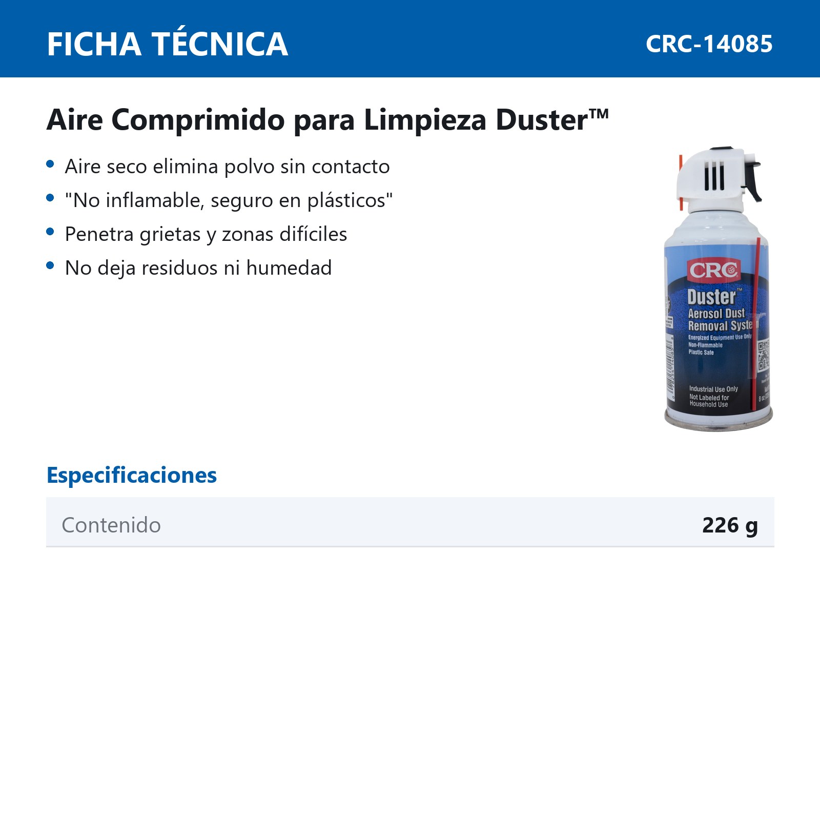 AIRE COMPRIMIDO PARA LIMPIEZA DE POLVO DUSTER AEROSOL (226G) - Imagen 4