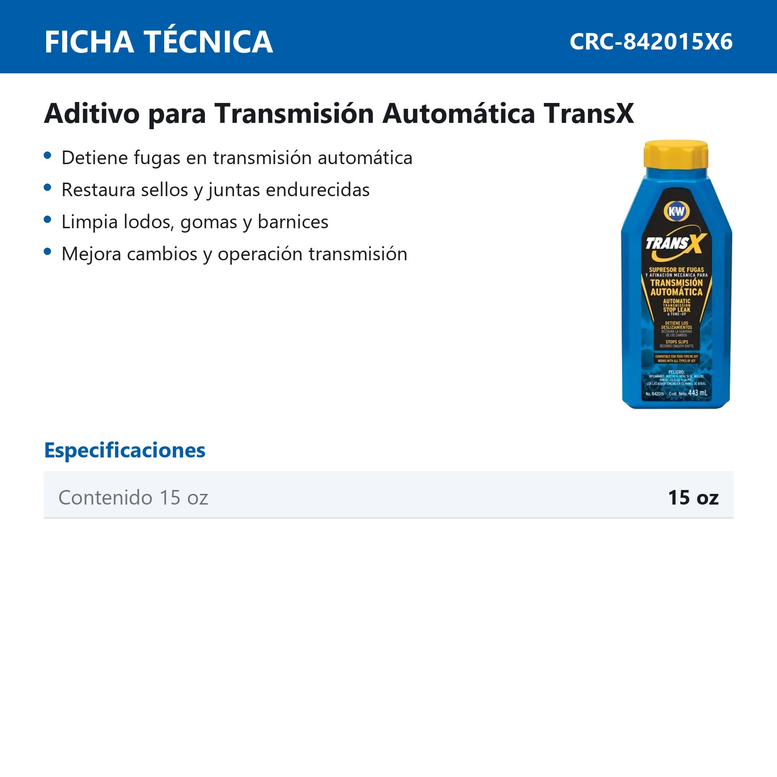 ADITIVO PARA TRANSMISION AUTOMATICA TRANS-X (15 OZ) - Imagen 2