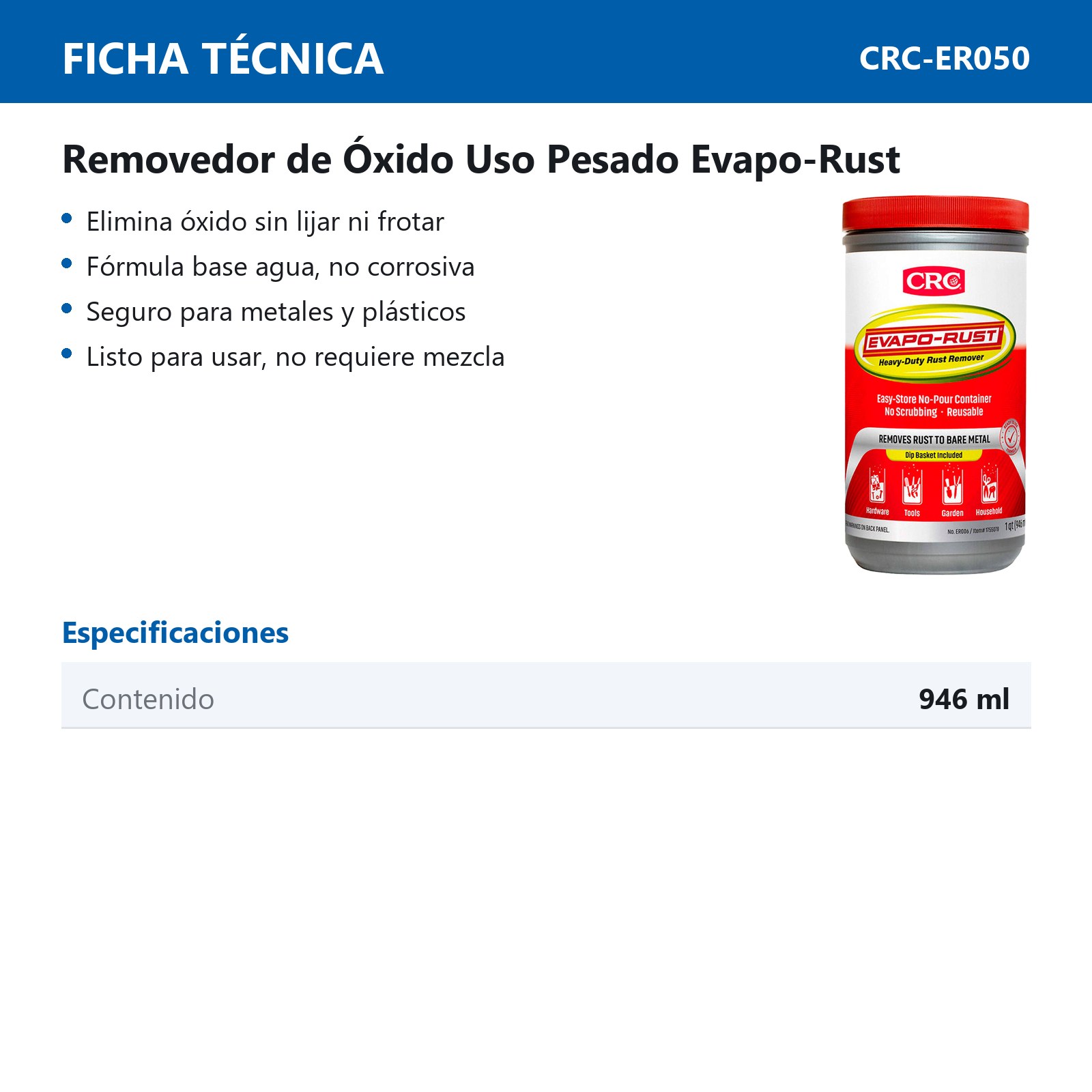 REMOVEDOR DE OXIDO USO PESADO EVAPO-RUST (946ML) - Imagen 2
