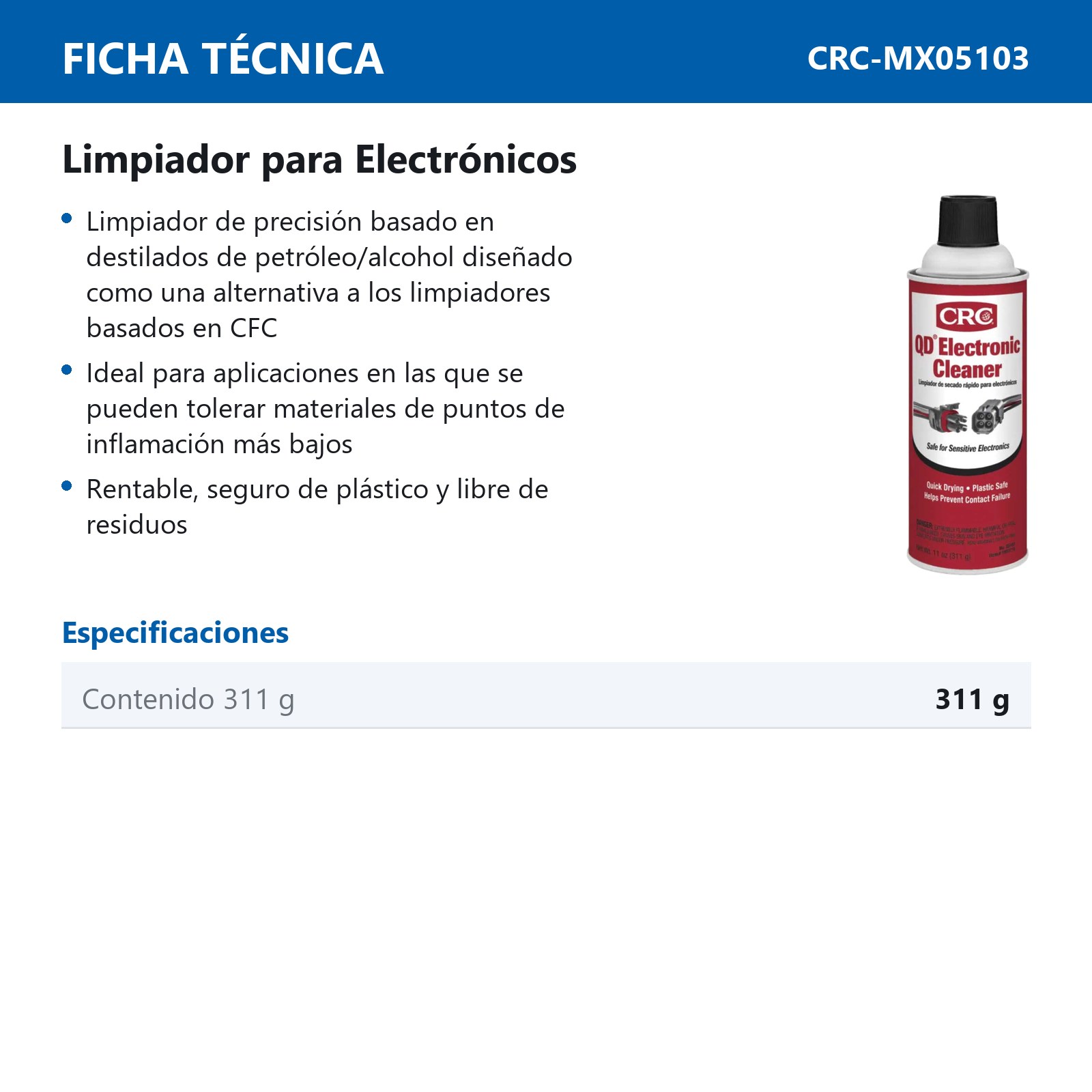 LIMPIADOR PARA ELECTRONICOS QD AEROSOL (311g) - Imagen 2
