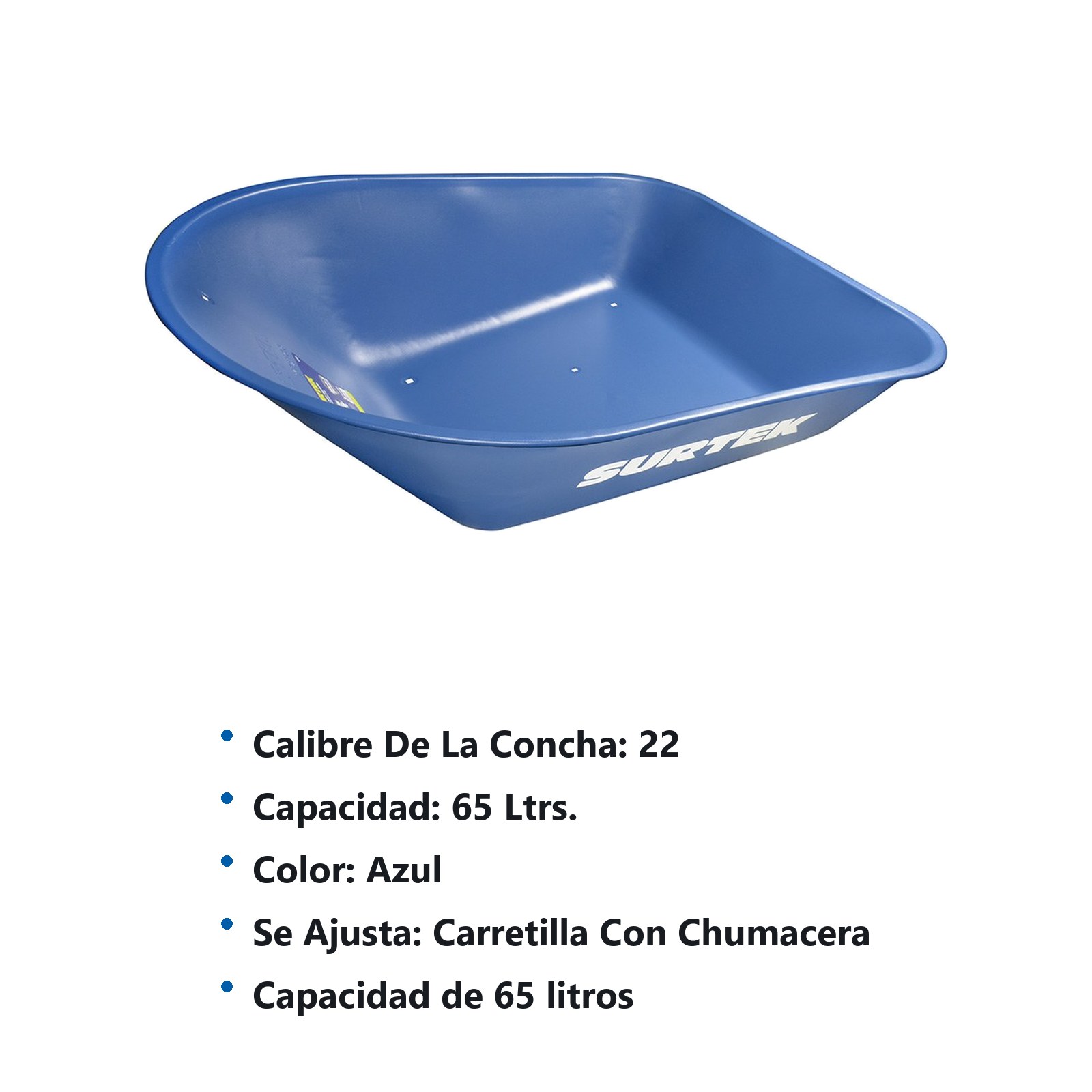 Concha de acero para carretilla herraje tipo americano 4 Ft3, azul marino Surtek - Imagen 2