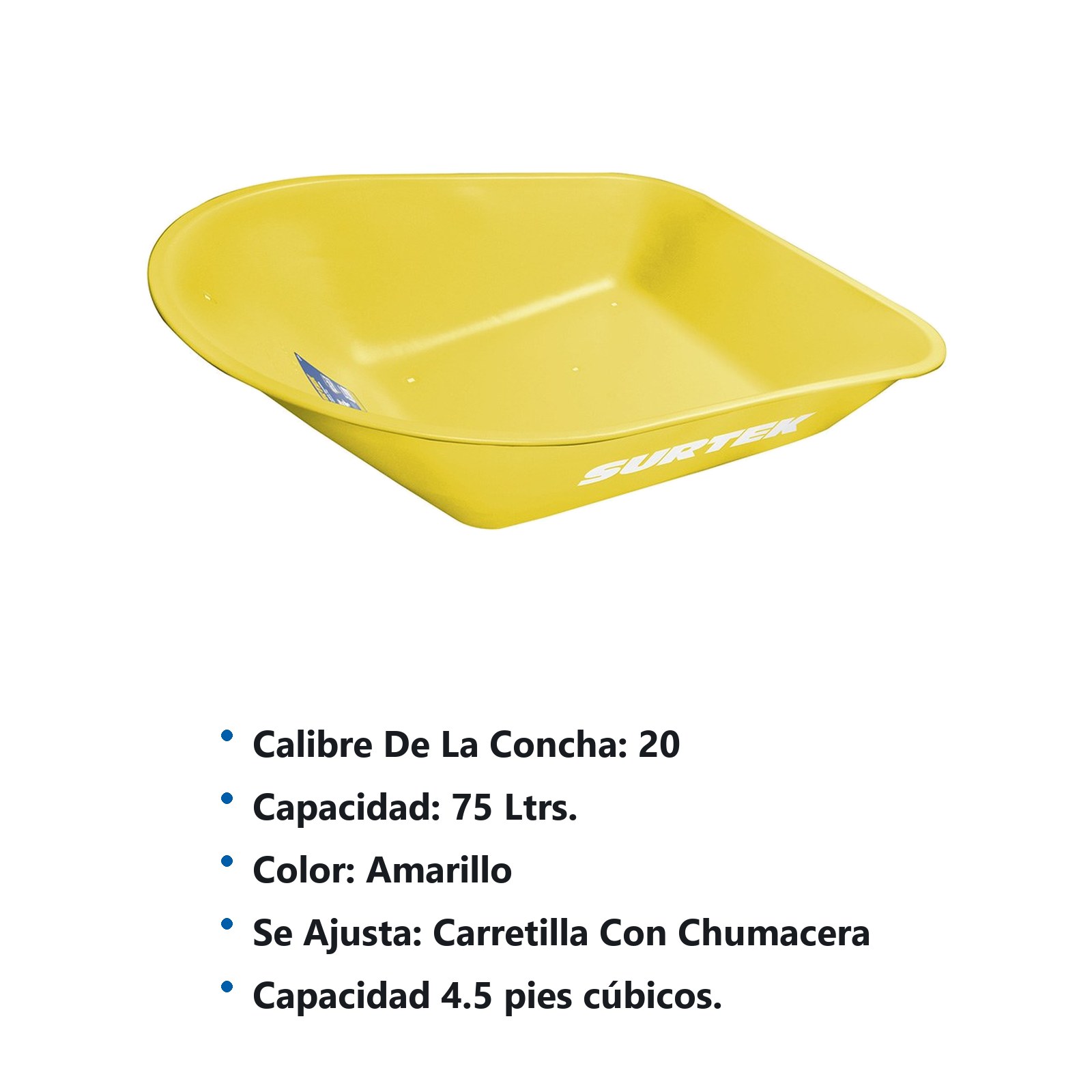 Concha de acero para carretilla herraje tipo americano 4.5 Ft3, amarilla Surtek - Imagen 2