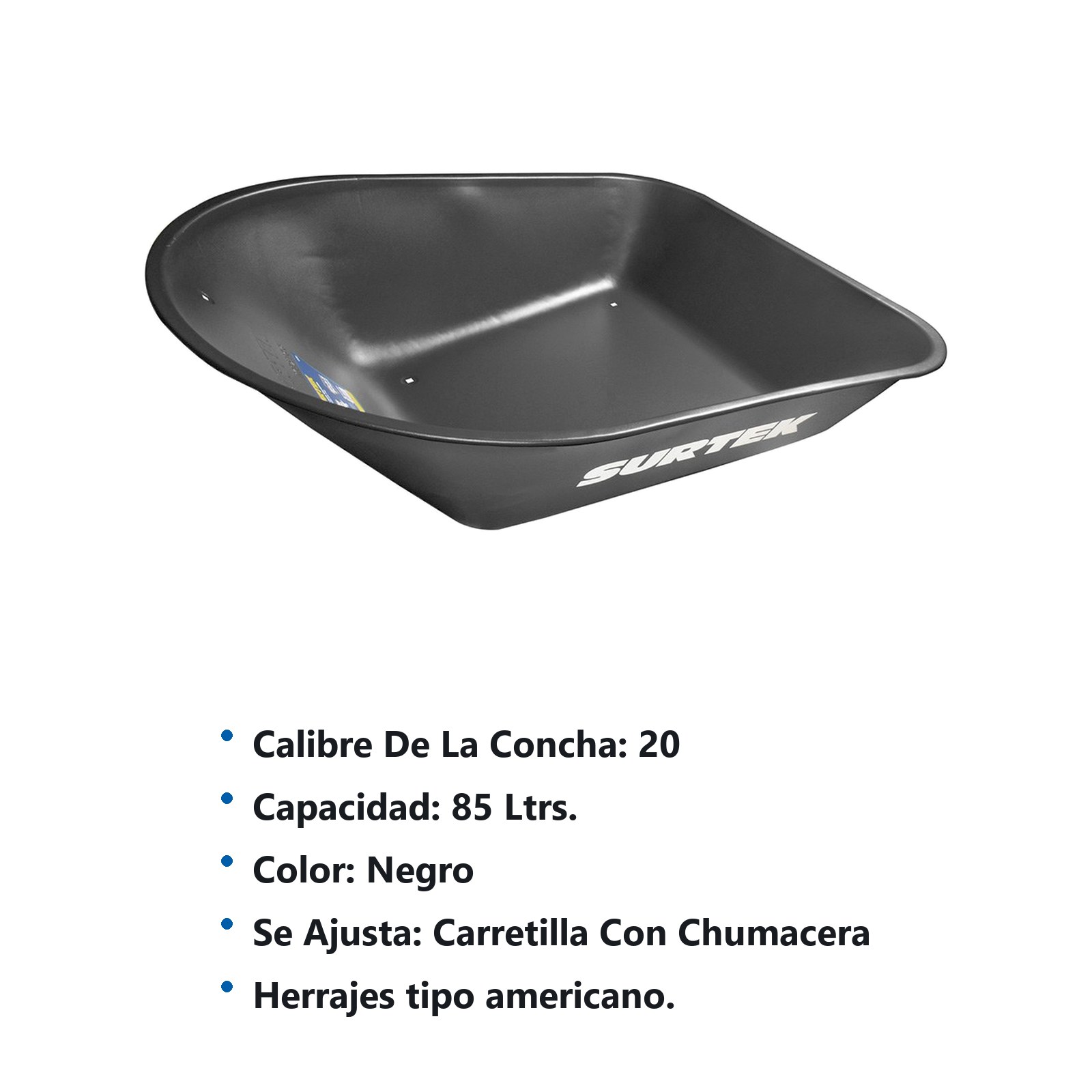 Concha de acero para carretilla herraje tipo americano 5.5 Ft3, negra Surtek - Imagen 2