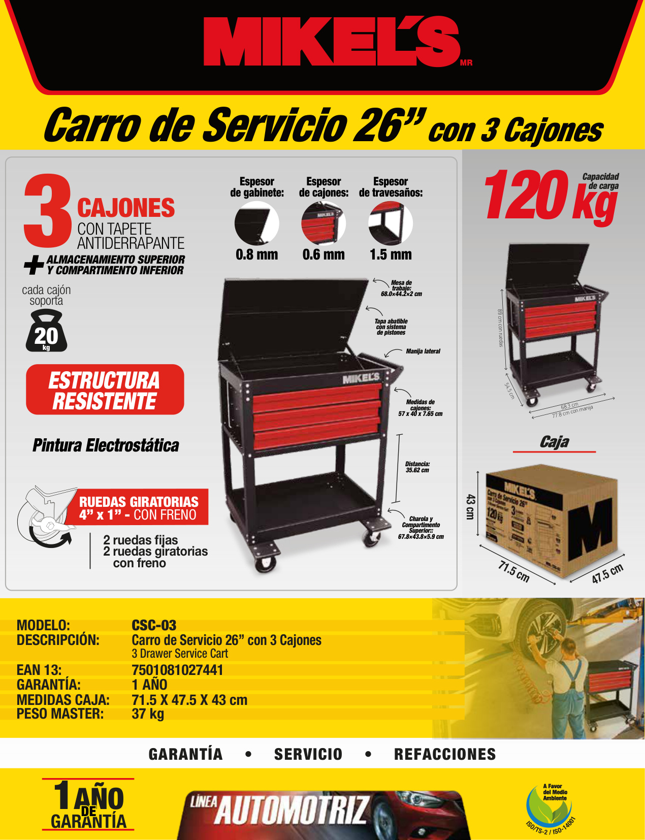 MIKELS CSC-03 Carro de servicio con 3 cajones - Imagen 2