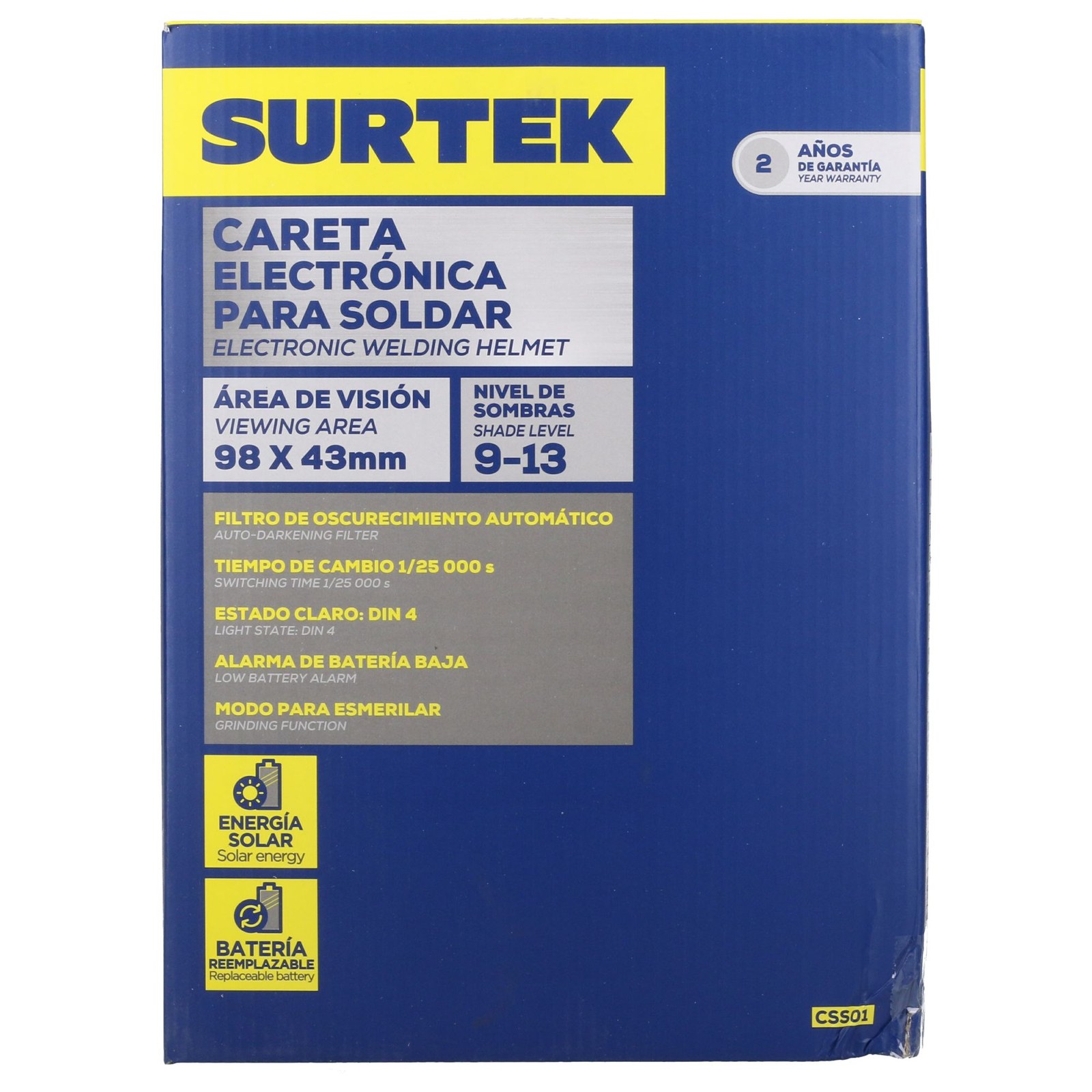 Careta electrónica para soldar con panel solar, alarma de batería baja Surtek - Imagen 3