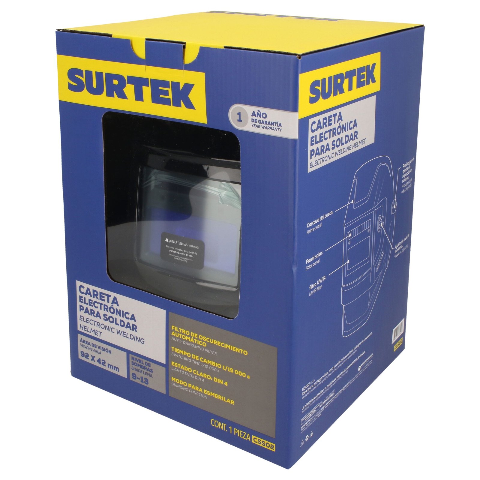 Careta electrónica para soldar con panel solar, encendido y apagado automático Surtek - Imagen 4