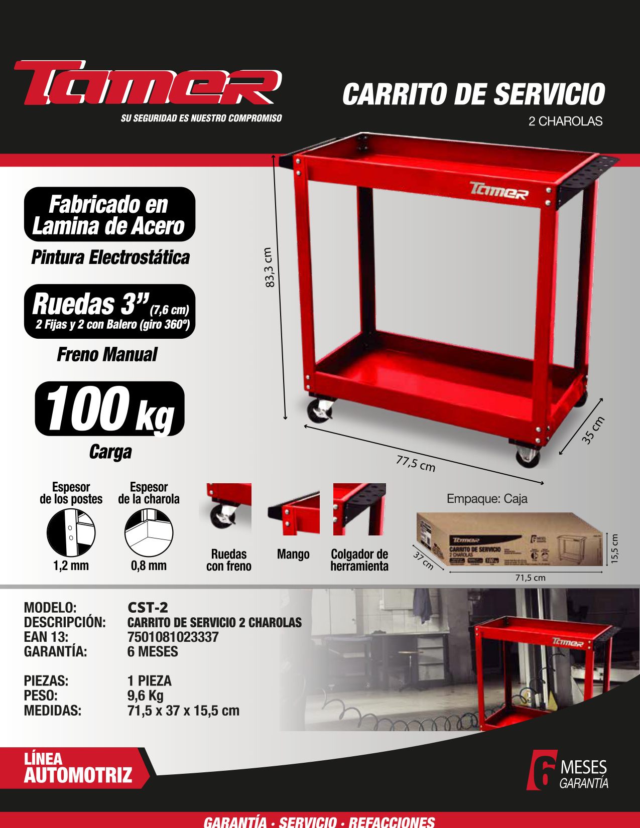 TAMER CST-2 Carrito de servicio con 2 charolas - Imagen 2