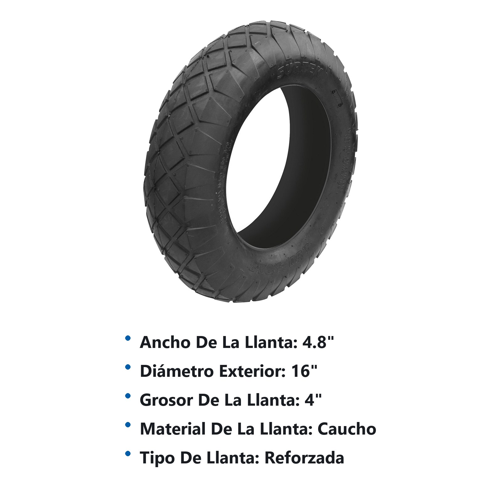 Llanta neumática reforzada 4 capas de 16" sin rin para carretilla Surtek - Imagen 2