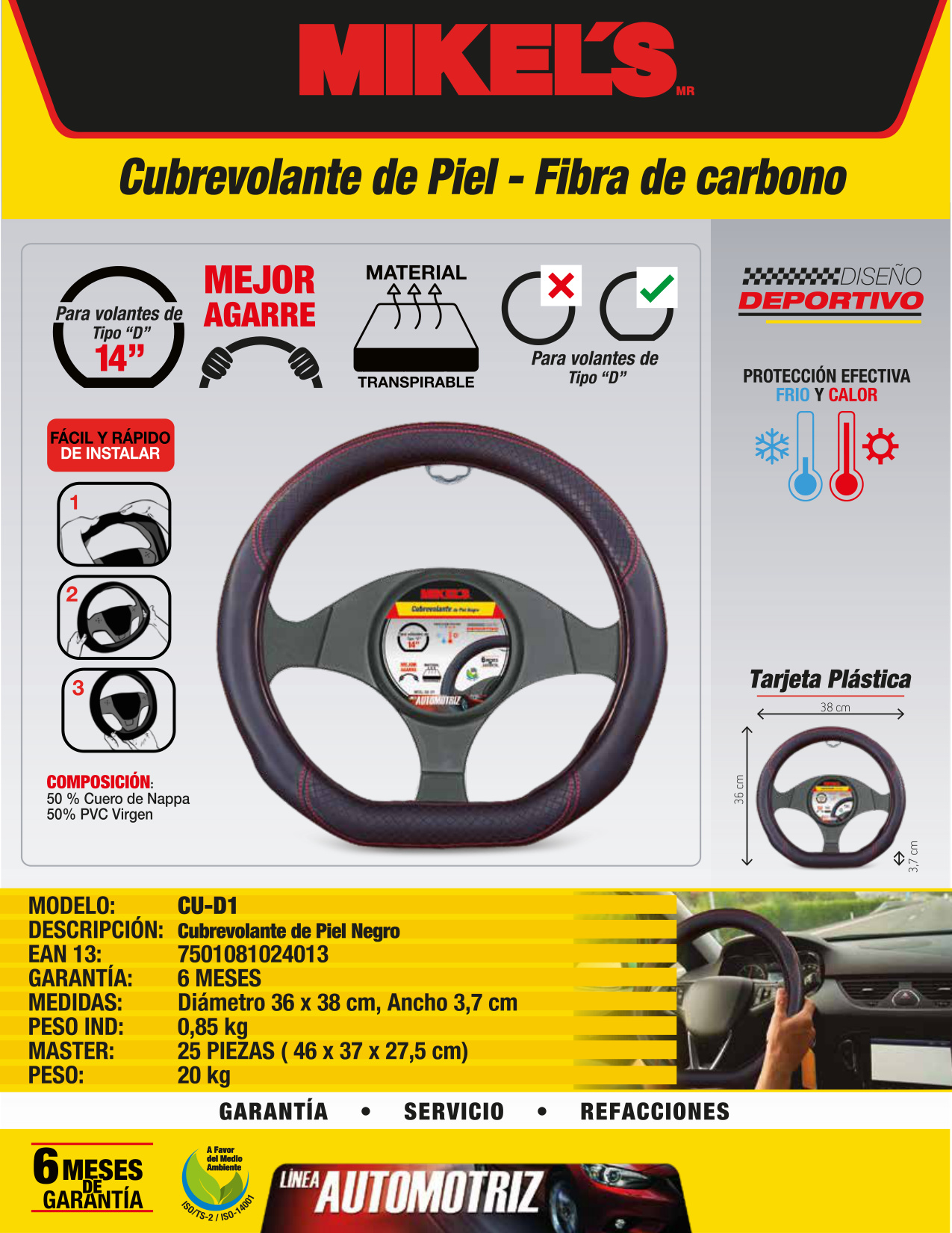 MIKELS CU-D1 Cubrevolante de piel, color negro, Forma "D" - Imagen 4
