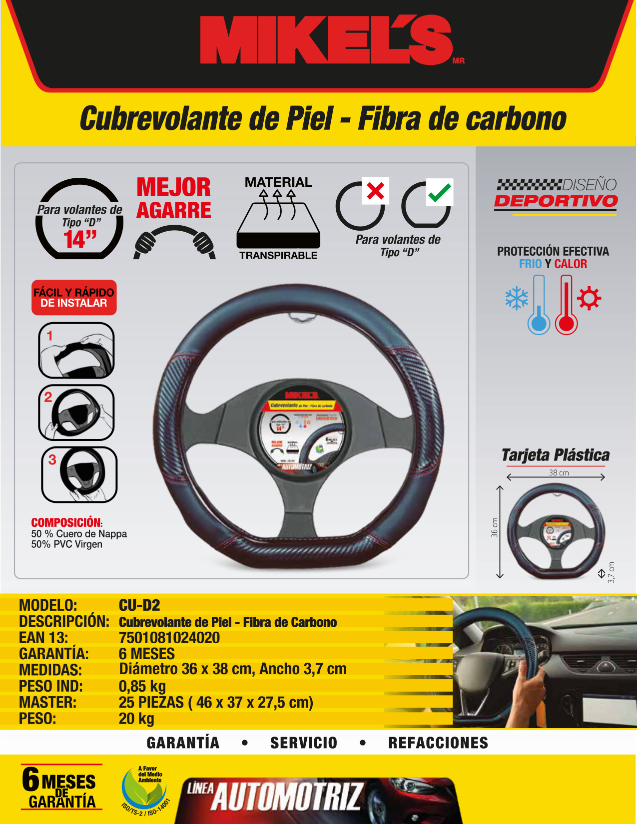 MIKELS CU-D2 Cubrevolante de piel, fibra de carbono forma "D" - Imagen 4