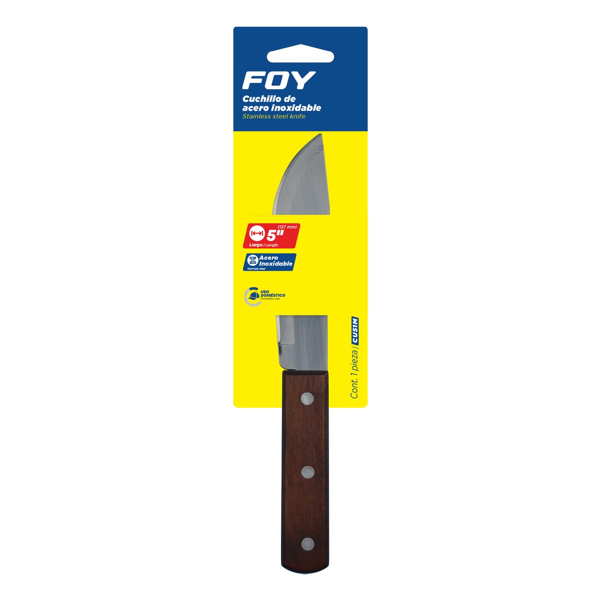 Cuchillo cebollero de acero inoxidable con mango de madera de 5" Foy - Imagen 2