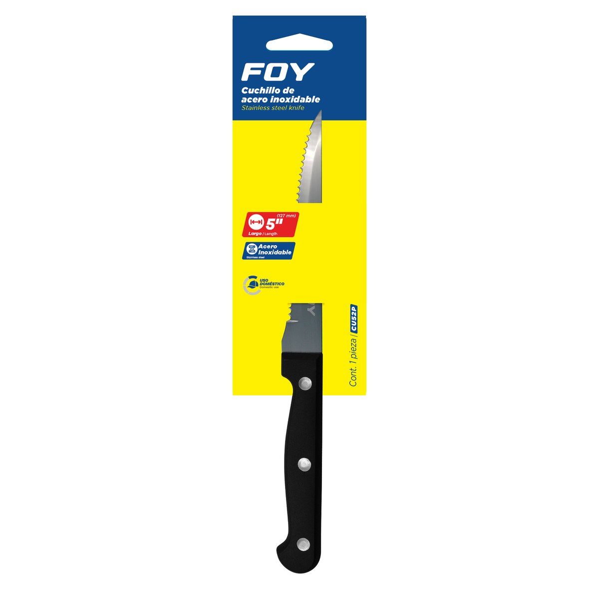 Cuchillo de acero inoxidable para asado con mango de plástico de 5" Foy - Imagen 2