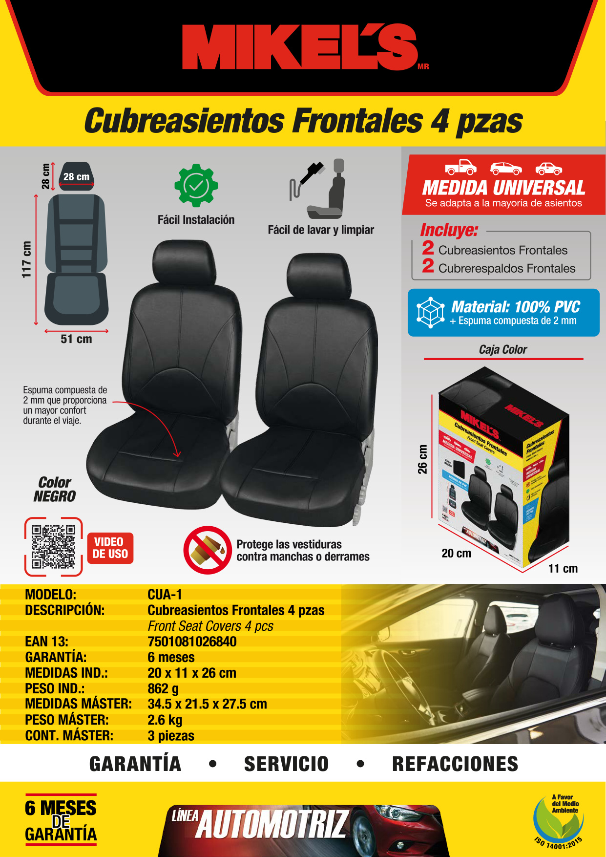 MIKELS CUA-1 Cubreasientos frontales PVC (4 pzas) - Imagen 2