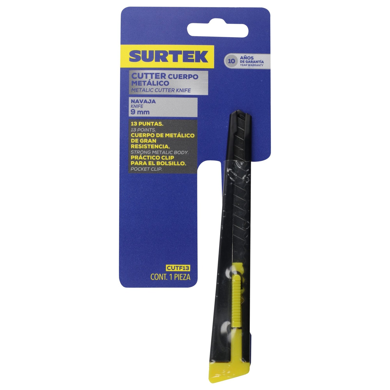 Cutter con cuerpo metálico de 9 mm, cambio automático de navaja Surtek - Imagen 2