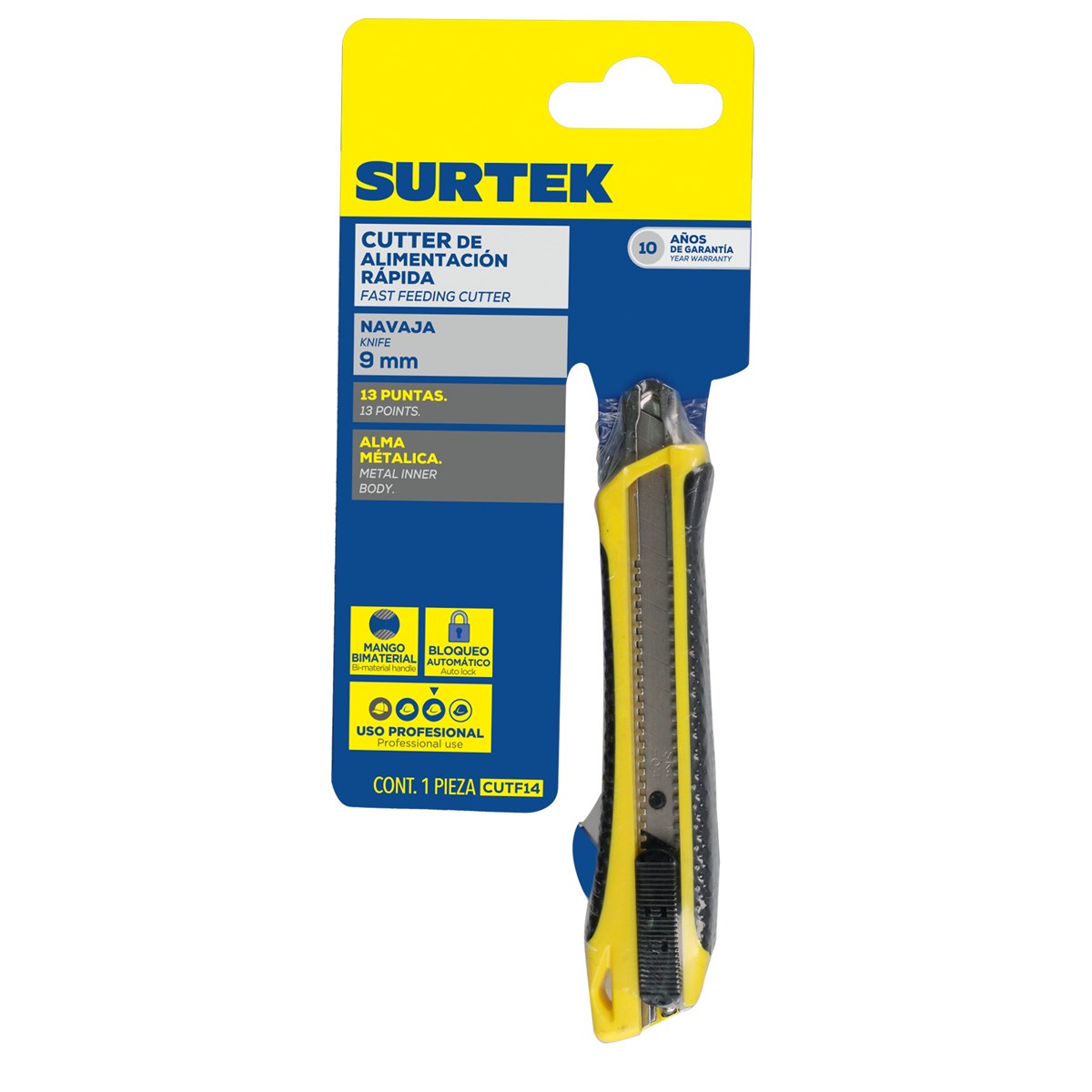 Cutter con cuerpo de plástico de 9 mm, cambio automático de navaja Surtek - Imagen 2