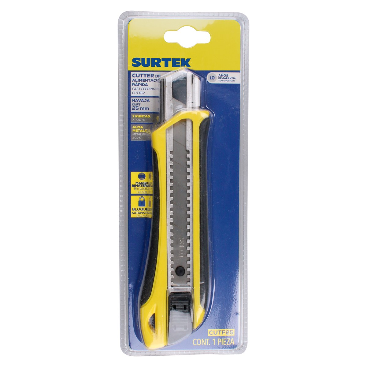 Cutter con cuerpo de plástico de 25 mm, cambio automático de navaja Surtek - Imagen 2