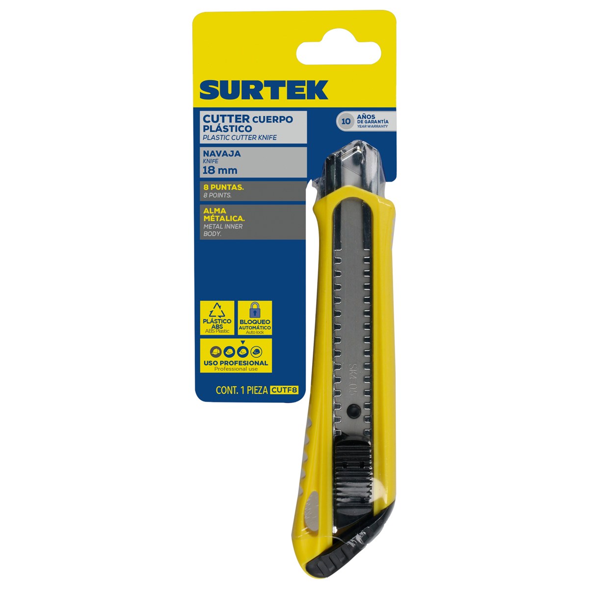 Cutter con cuerpo de plástico de 18 mm, cambio automático de navaja Surtek - Imagen 2