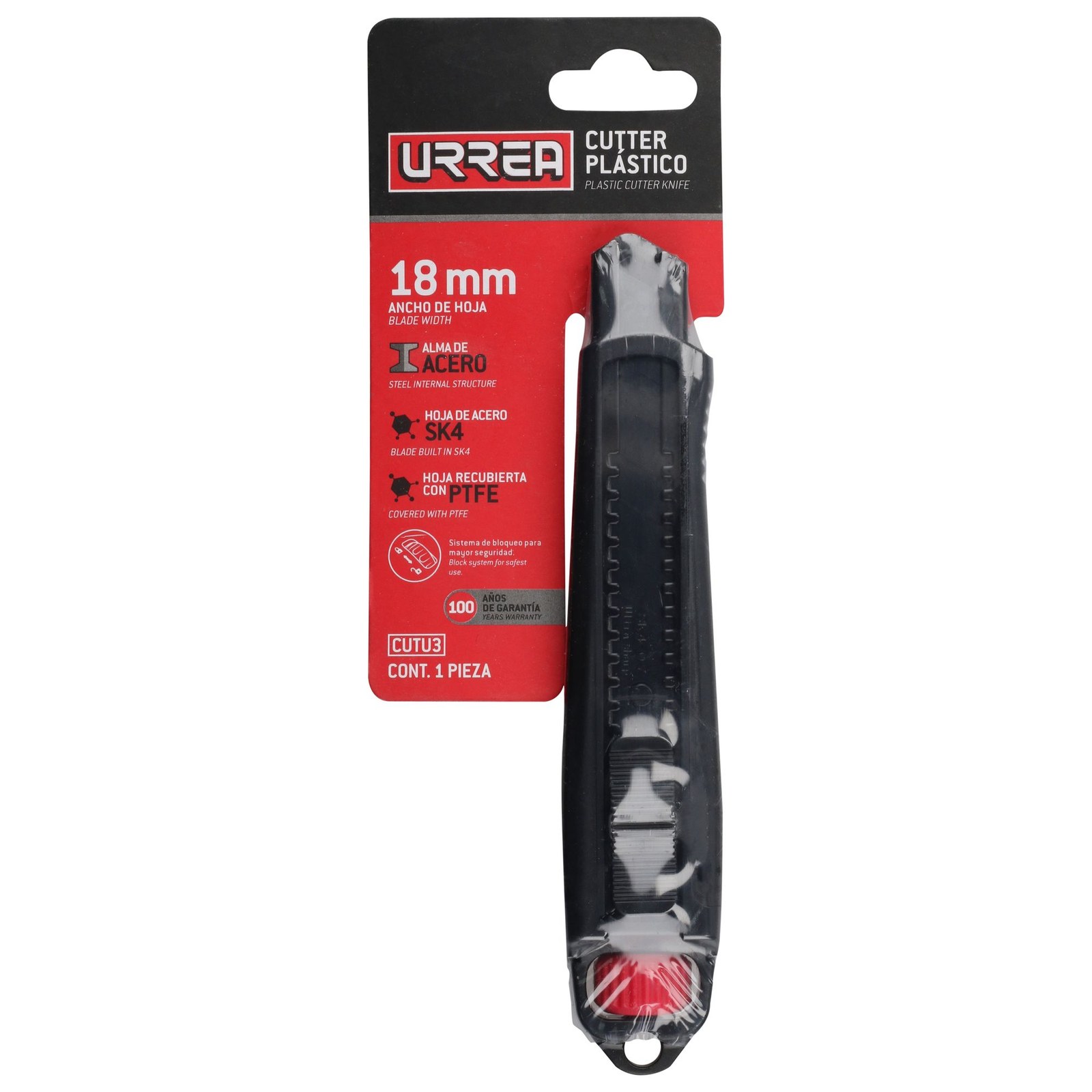 Cutter con cuerpo de plástico de 18 mm, con hoja recubierta de PTFE Urrea - Imagen 2