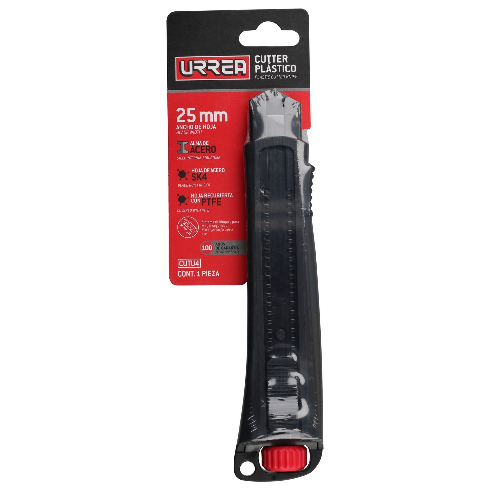 Cutter con cuerpo de plástico de 25 mm, con hoja recubierta de PTFE Urrea - Imagen 2