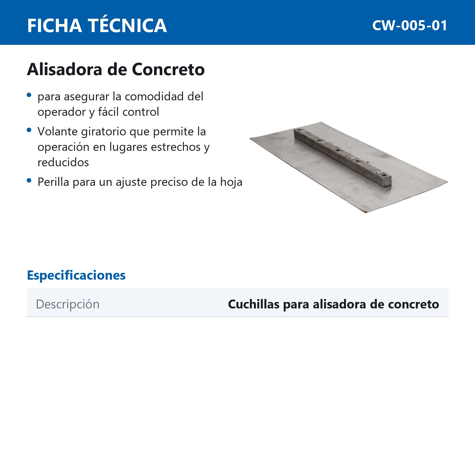 JGO DE 4 CUCHILLAS P/ALISADORA D/CONCRETO MANUAL CW-005 - Imagen 3