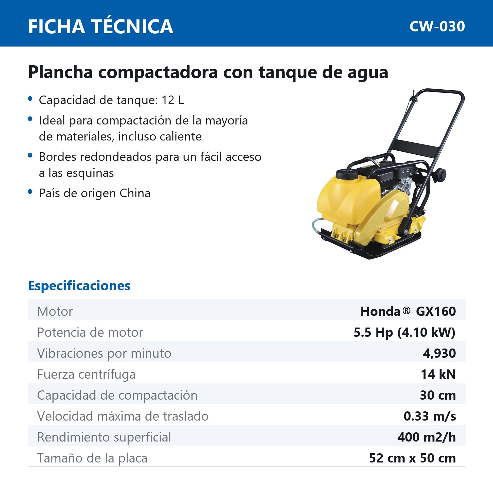 PLANCHA COMPACTADORA C/TANQUE DE AGUA 5.5HP - Imagen 2