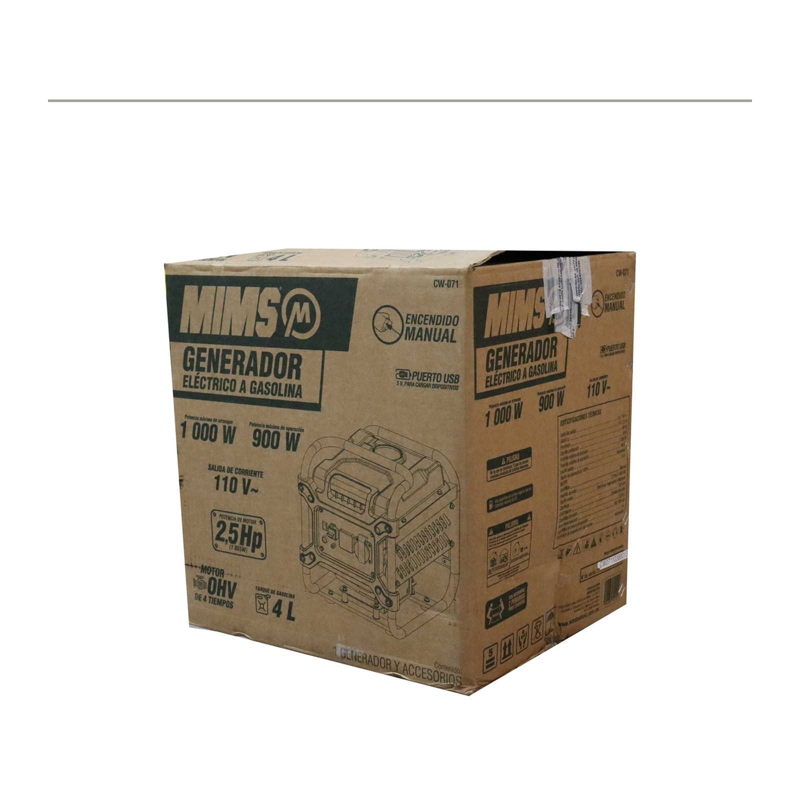 GENERADOR ELECTRICO A GASOLINA 1000W (INICIO MANUAL) MIMS - Imagen 4