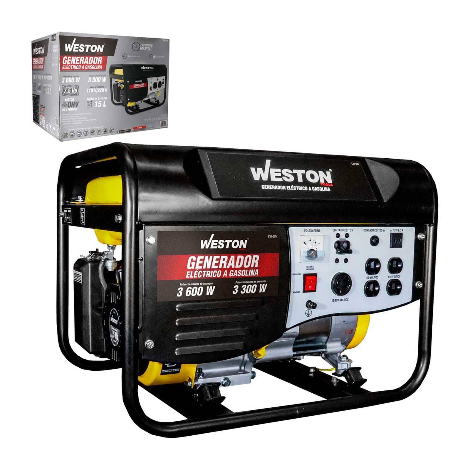 Generador Eléctrico a Gasolina 3600W Arranque Manual Weston