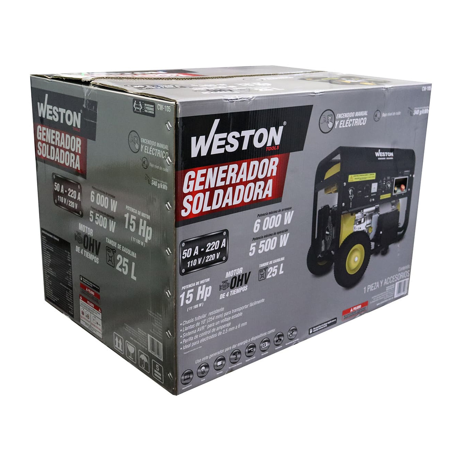GENERADOR SOLDADORA C/MOTOR A GASOLINA 220A 6000W (INICIO ELECTRICO) - Imagen 4