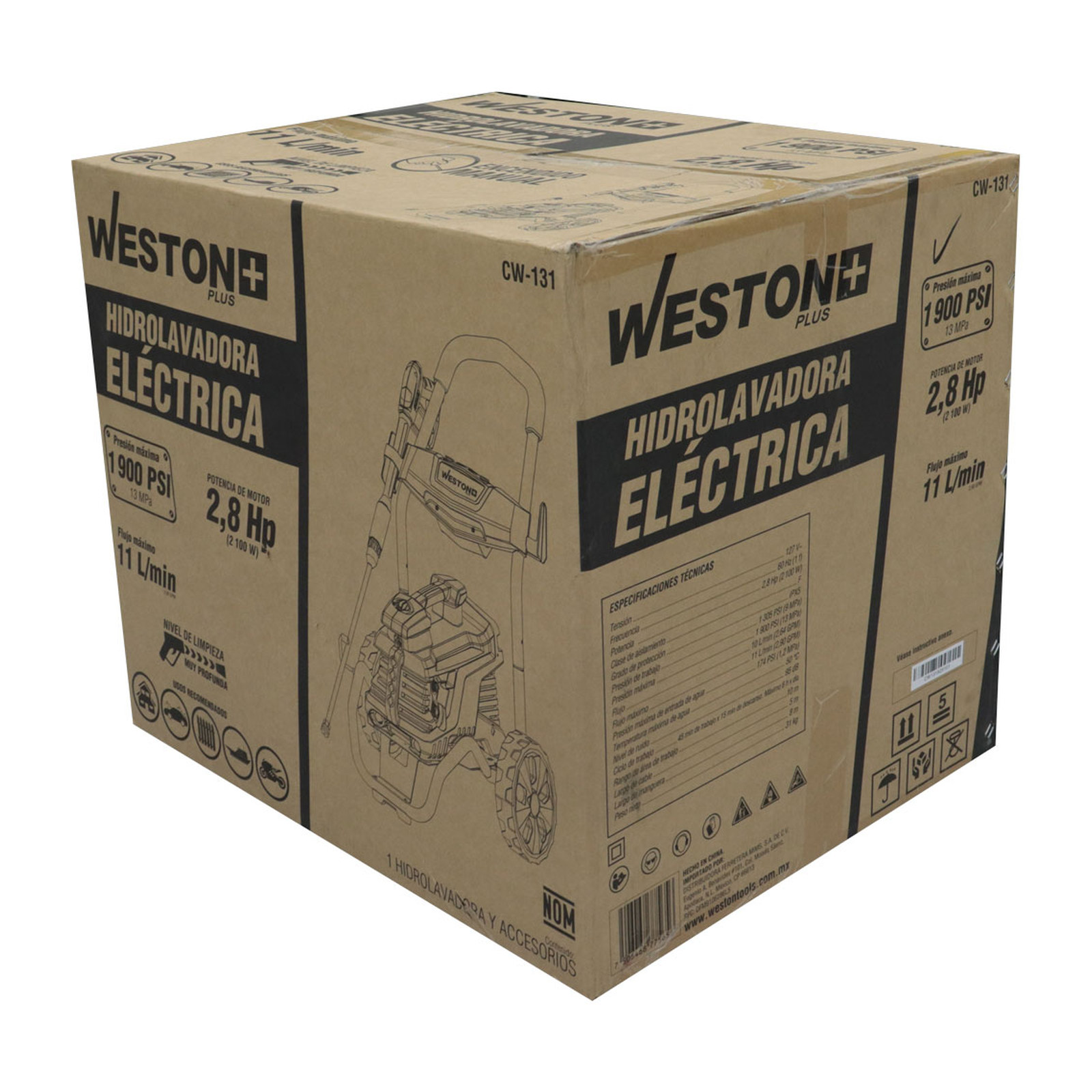 HIDROLAVADORA ELECTRICA 2.8HP 1900PSI 11 L/MIN - WESTON PLUS - Imagen 4