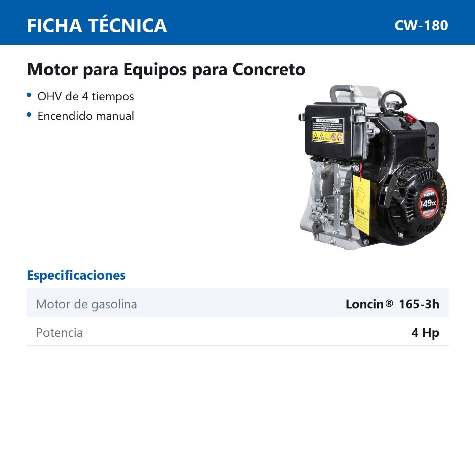 MOTOR DE GASOLINA LONCIN LC165-3H  4HP - Imagen 4